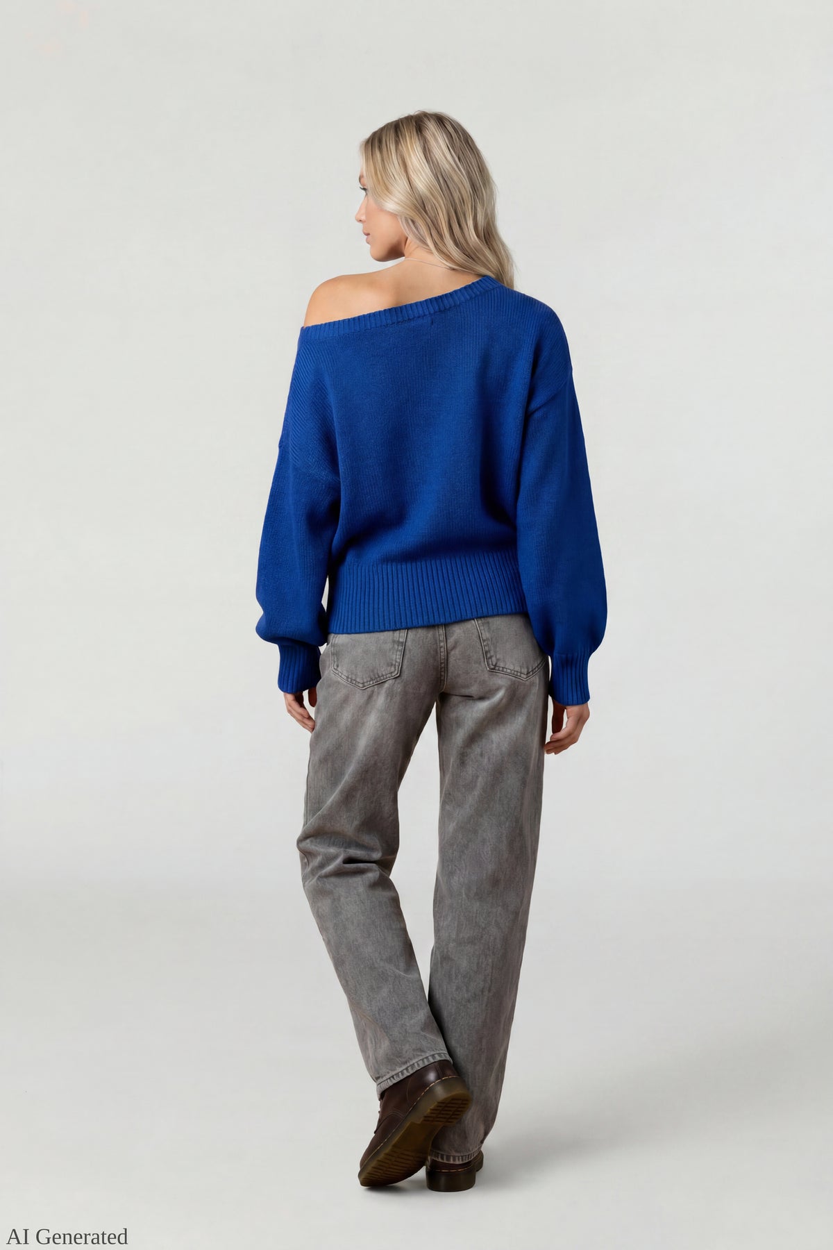 Alt View 3. Ribbed Off-Shoulder Sweater - Royal Blue