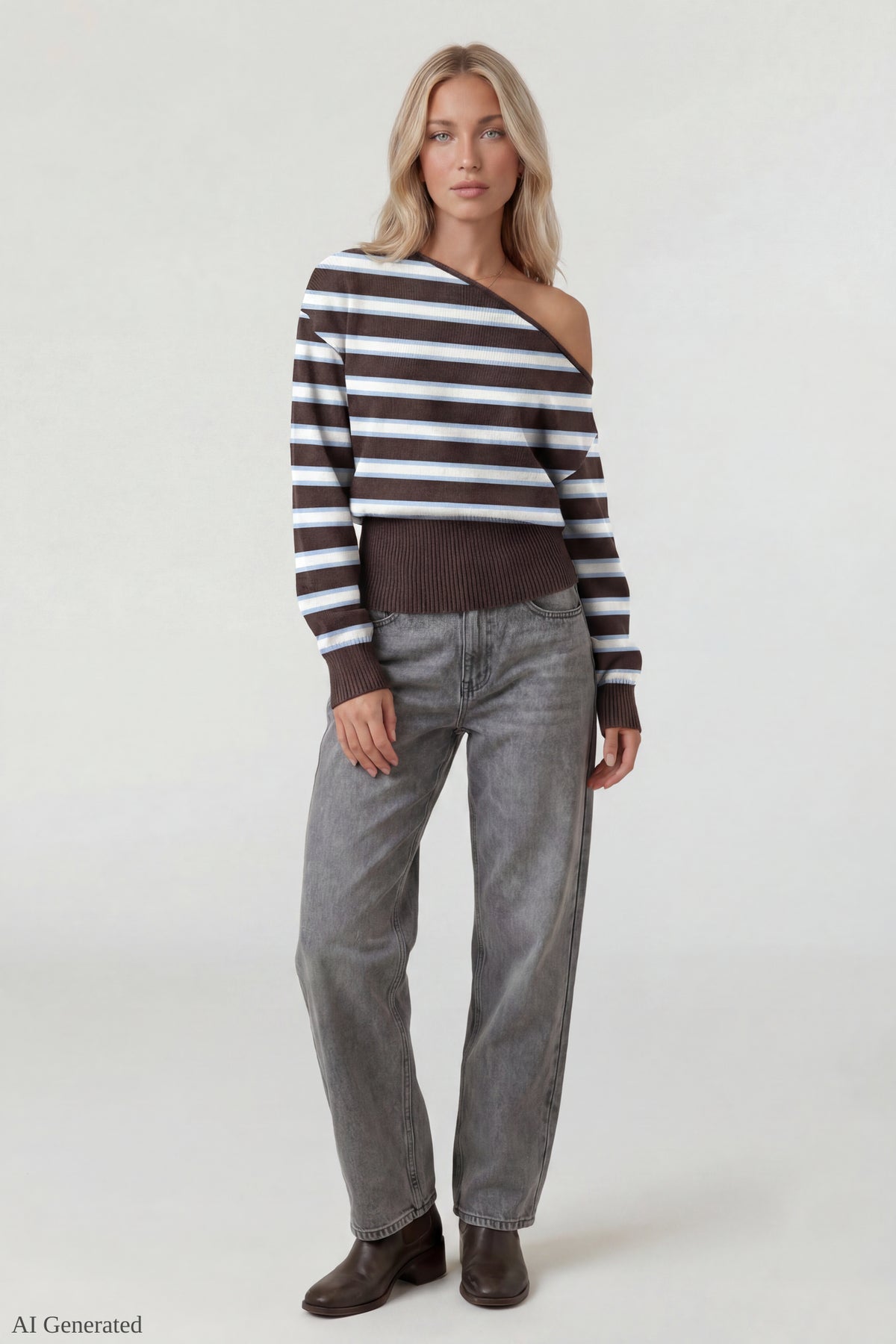 Alt View 2. Ribbed Off-Shoulder Sweater - Light Blue