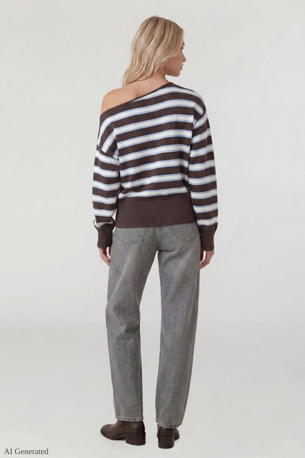 Alt View 3. Ribbed Off-Shoulder Sweater - Light Blue