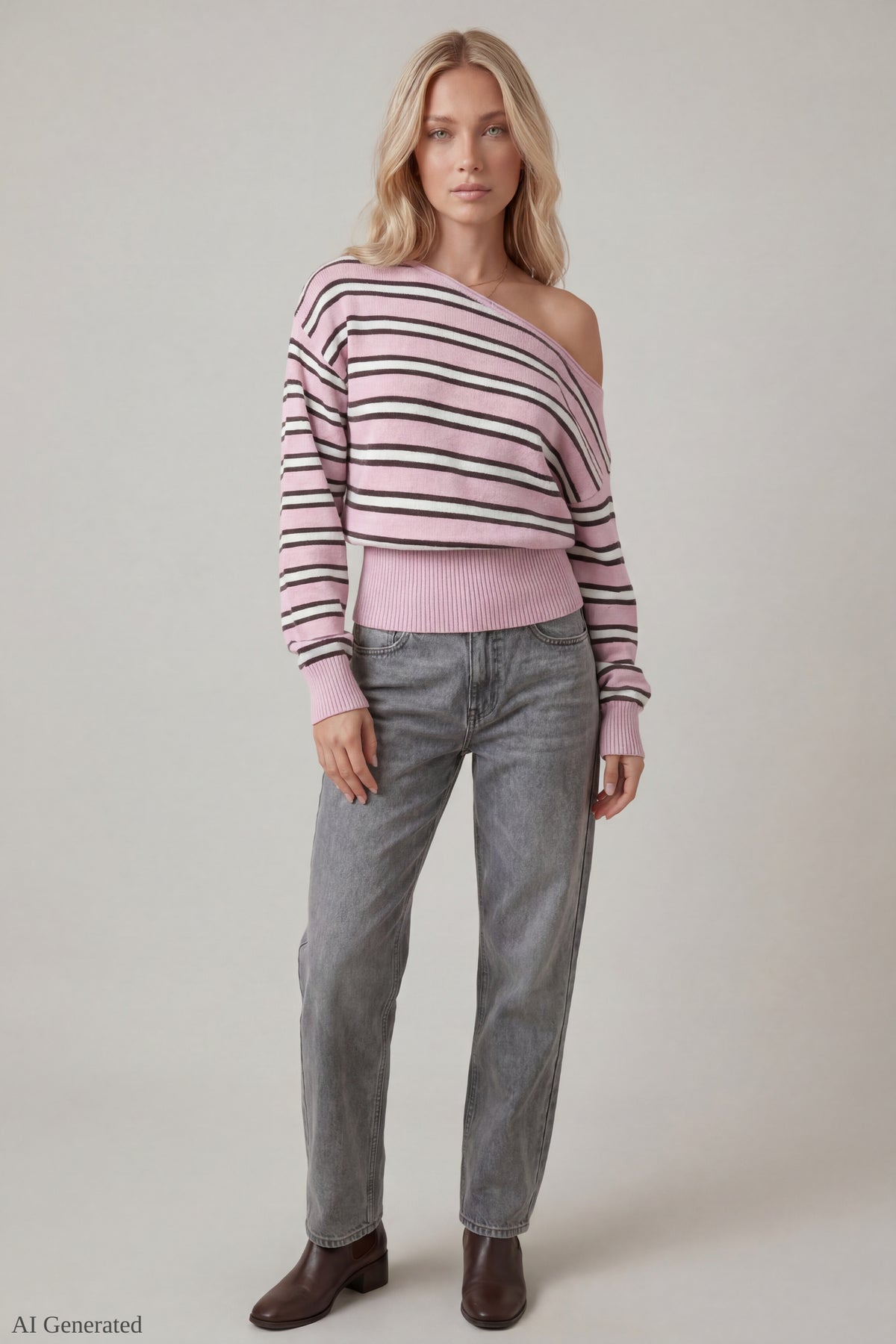Alt View 2. Ribbed Off-Shoulder Sweater - Pink