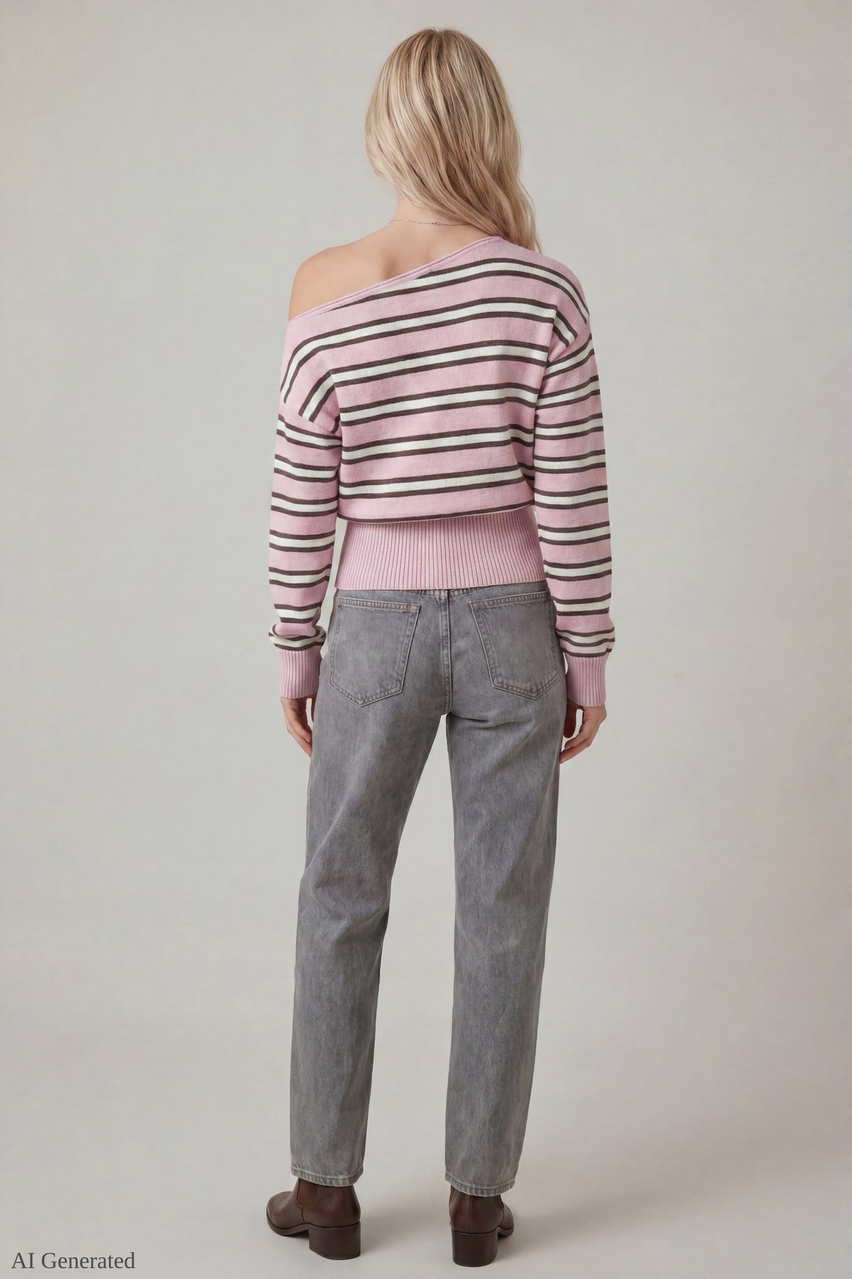 Alt View 3. Ribbed Off-Shoulder Sweater - Pink