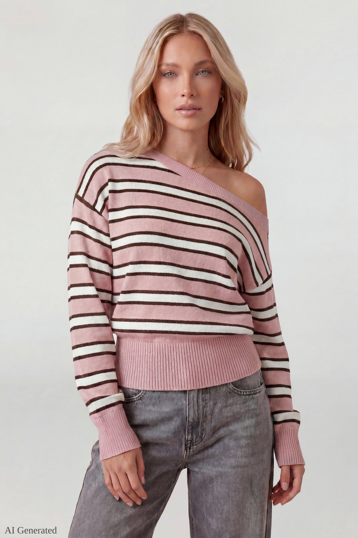 Ribbed Off-Shoulder Sweater - Pink