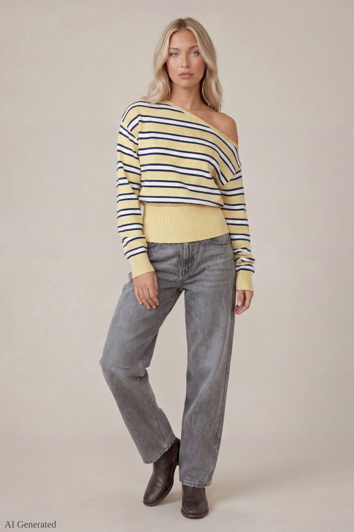 Alt View 2. Ribbed Off-Shoulder Sweater - Yellow