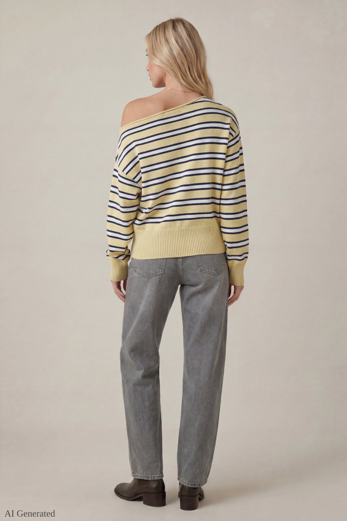 Alt View 3. Ribbed Off-Shoulder Sweater - Yellow
