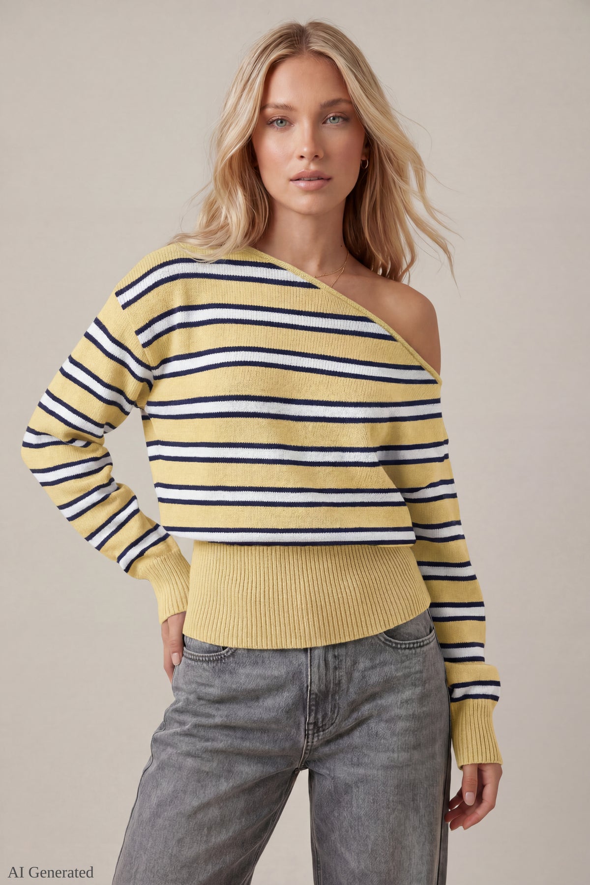 Ribbed Off-Shoulder Sweater - Yellow