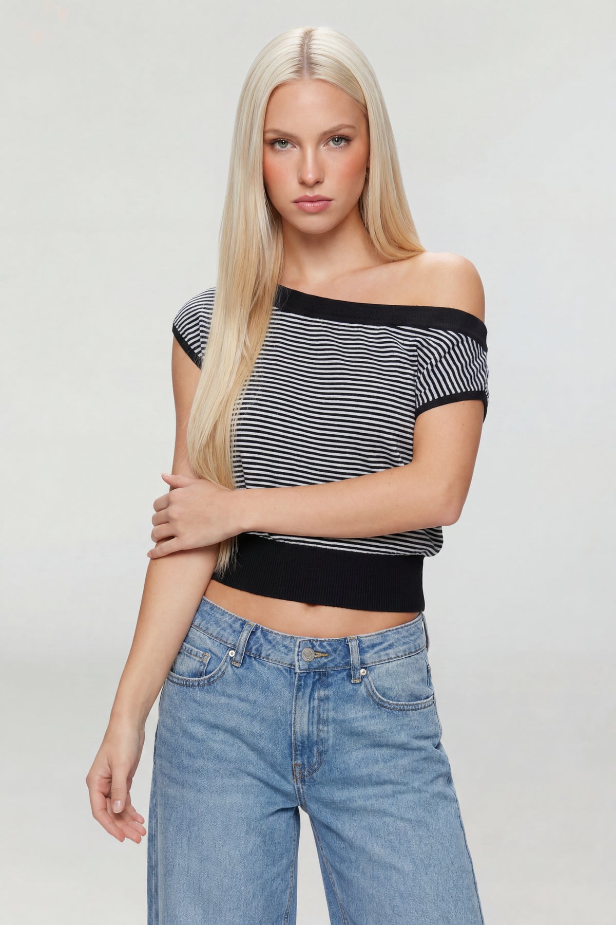 One Shoulder Knit Sweater - Heather Grey