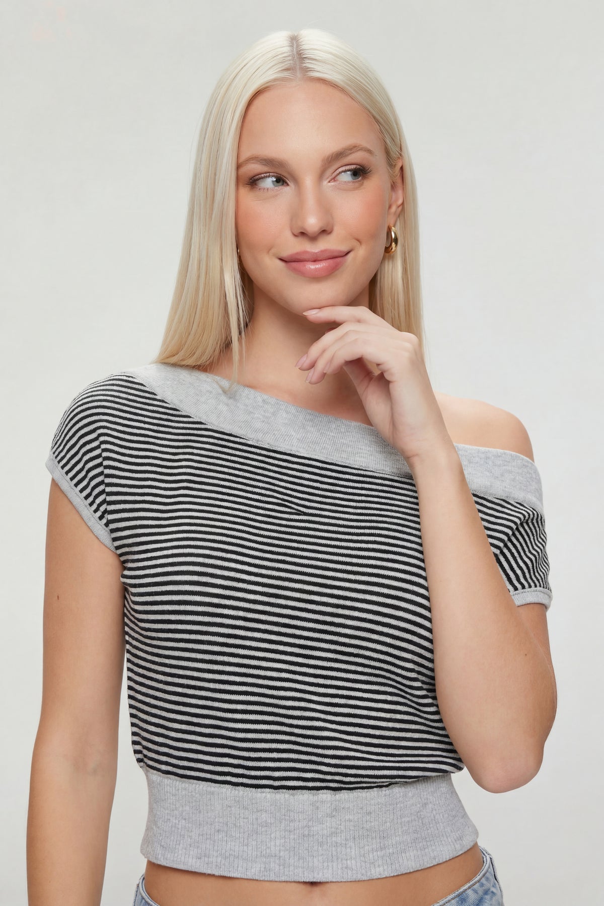 One Shoulder Knit Sweater - Light Grey