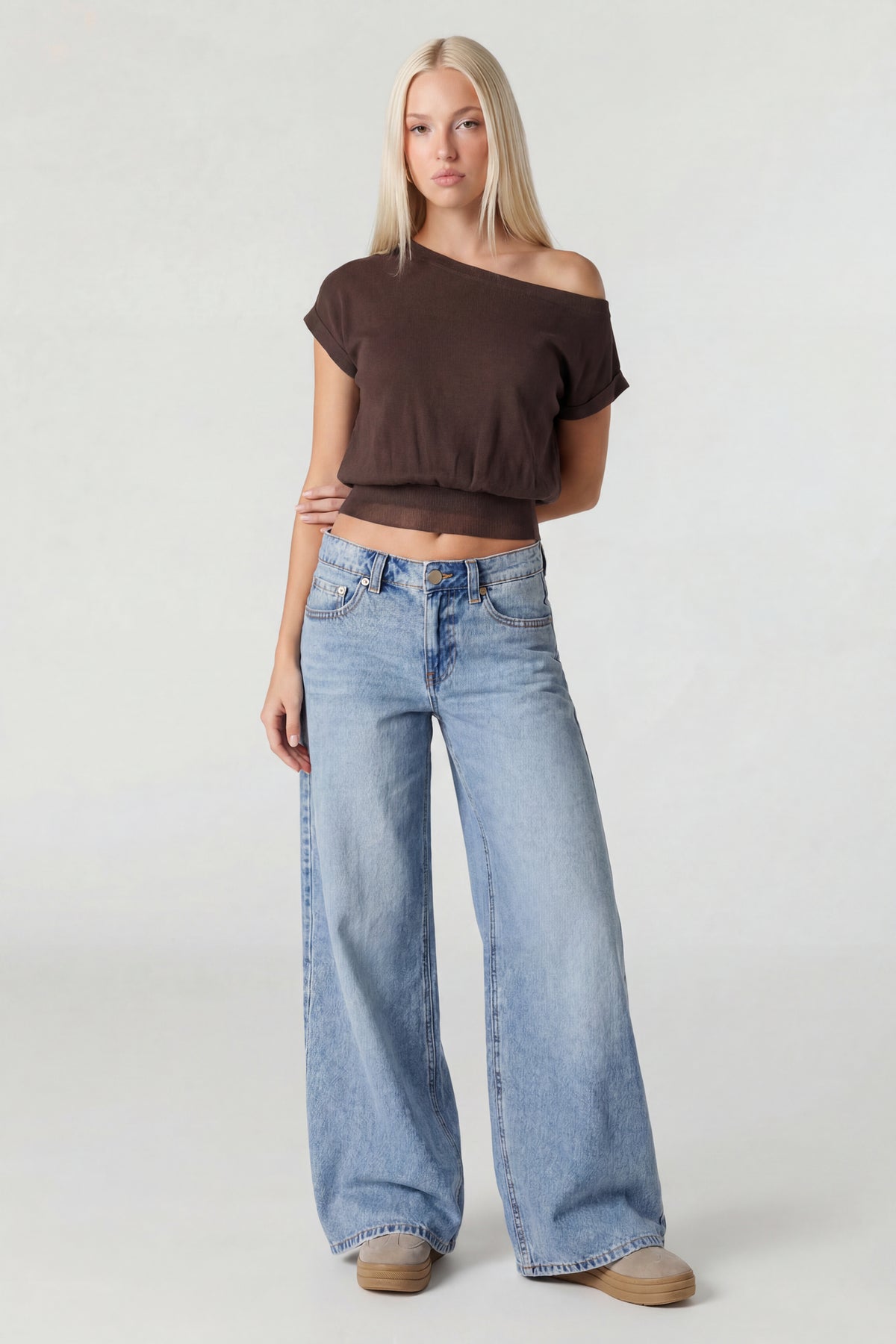 Alt View 3. One Shoulder Knit Sweater - Brown
