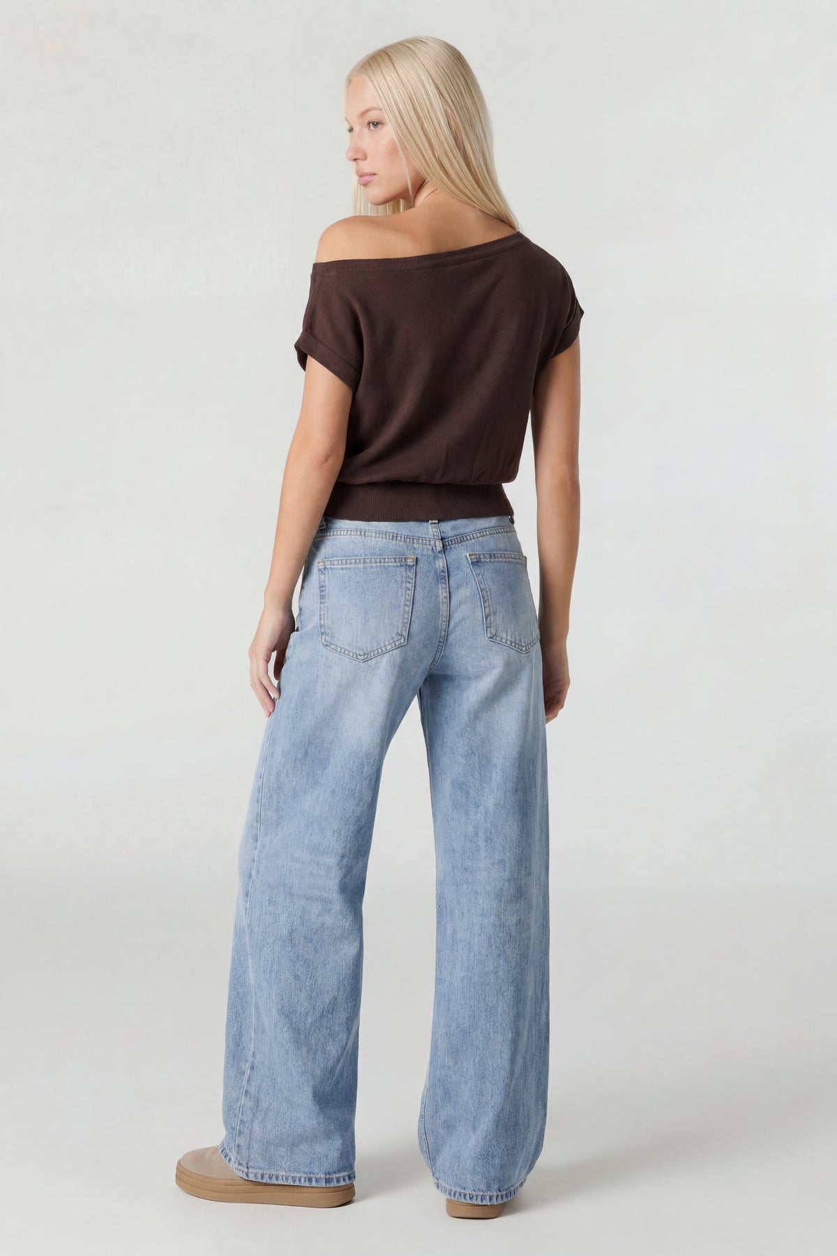 Alt View 2. One Shoulder Knit Sweater - Brown