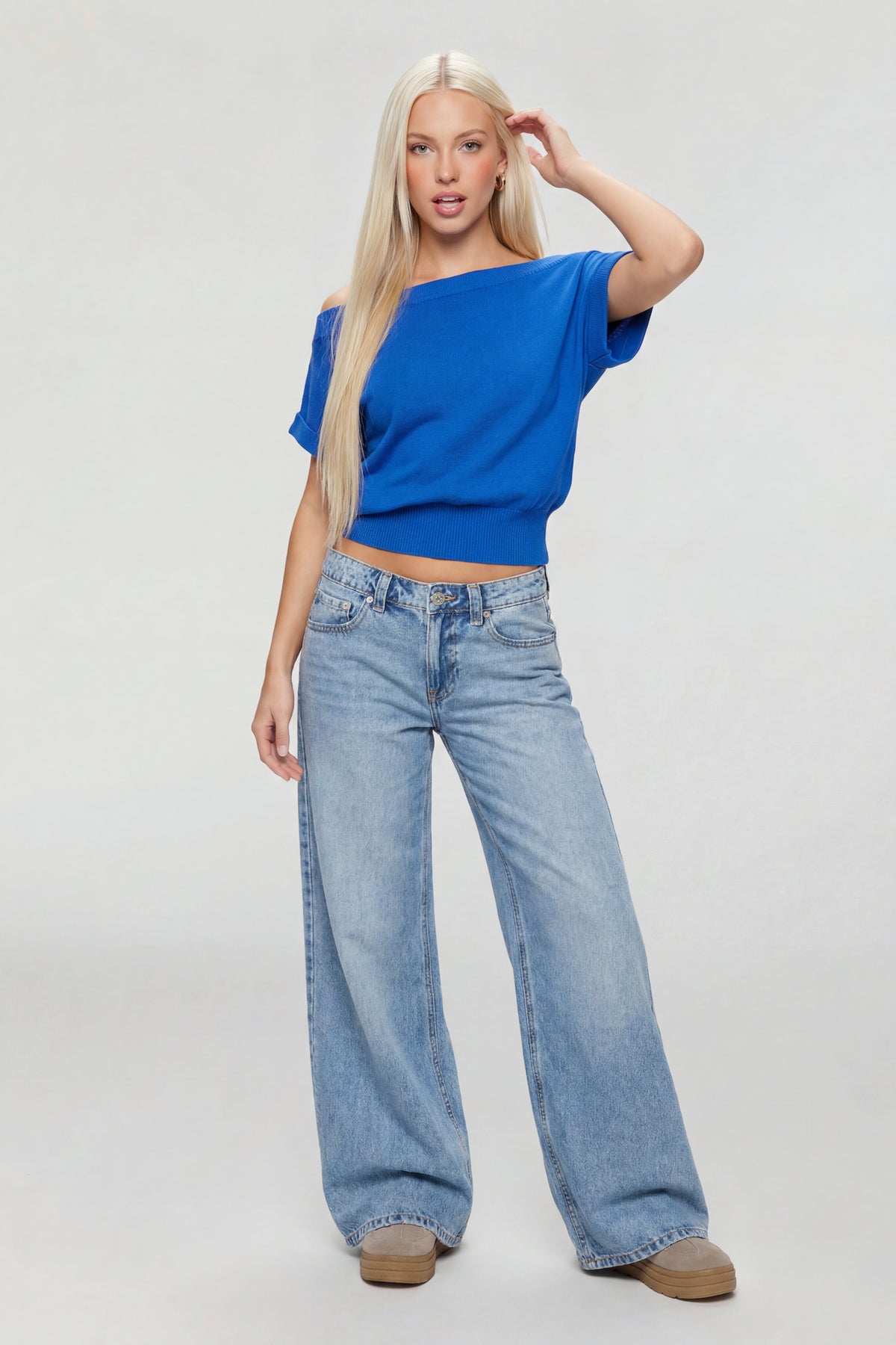 Alt View 3. One Shoulder Knit Sweater - Royal Blue