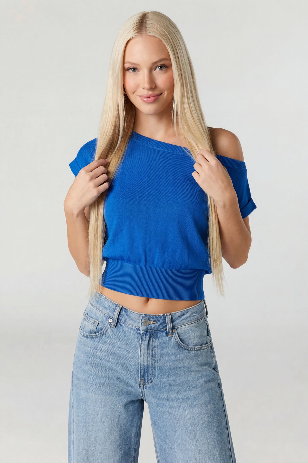 One Shoulder Knit Sweater - Royal Blue
