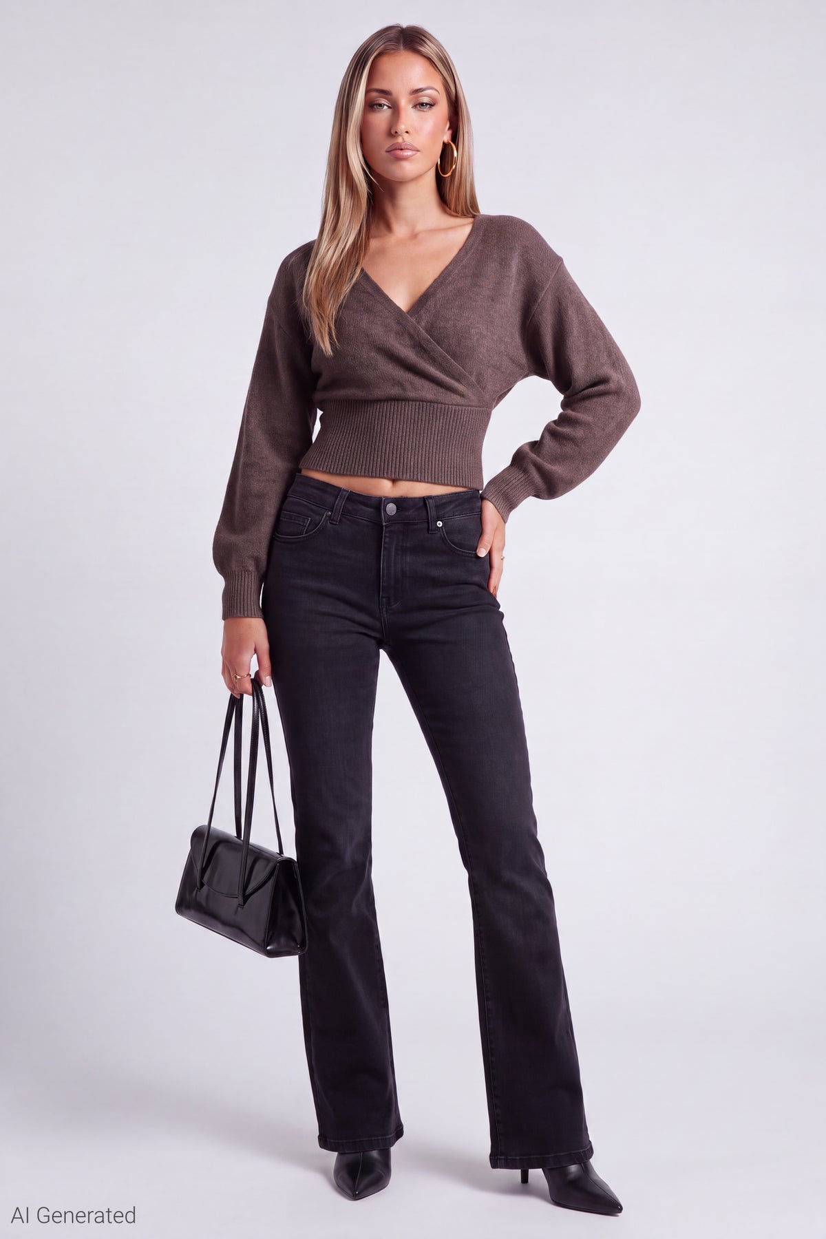 Alt View 2. Wrap Sweater - Brown