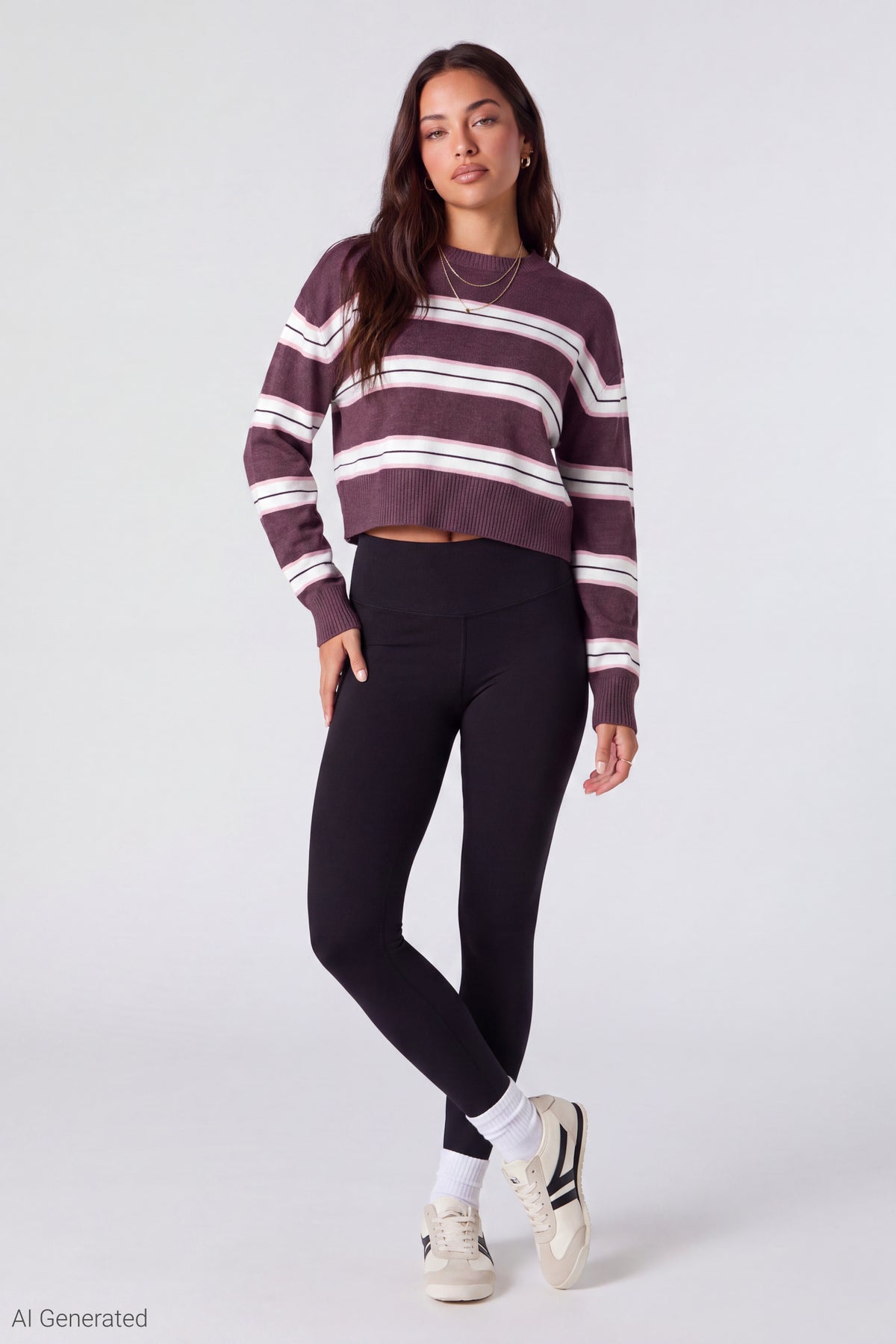 Alt View 2. Striped Sweater - Cherry