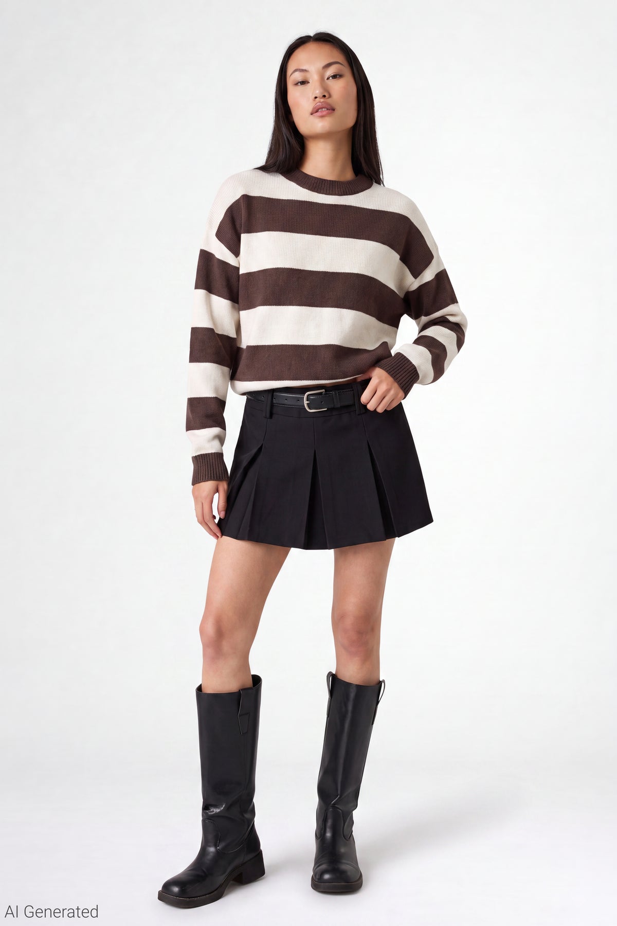 Alt View 2. Striped Sweater - Brown