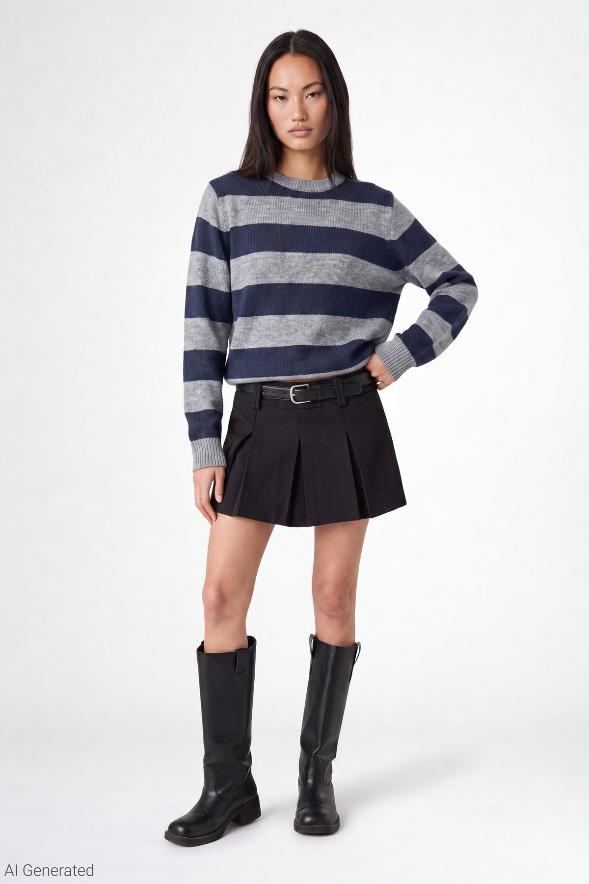 Alt View 2. Striped Sweater - Navy
