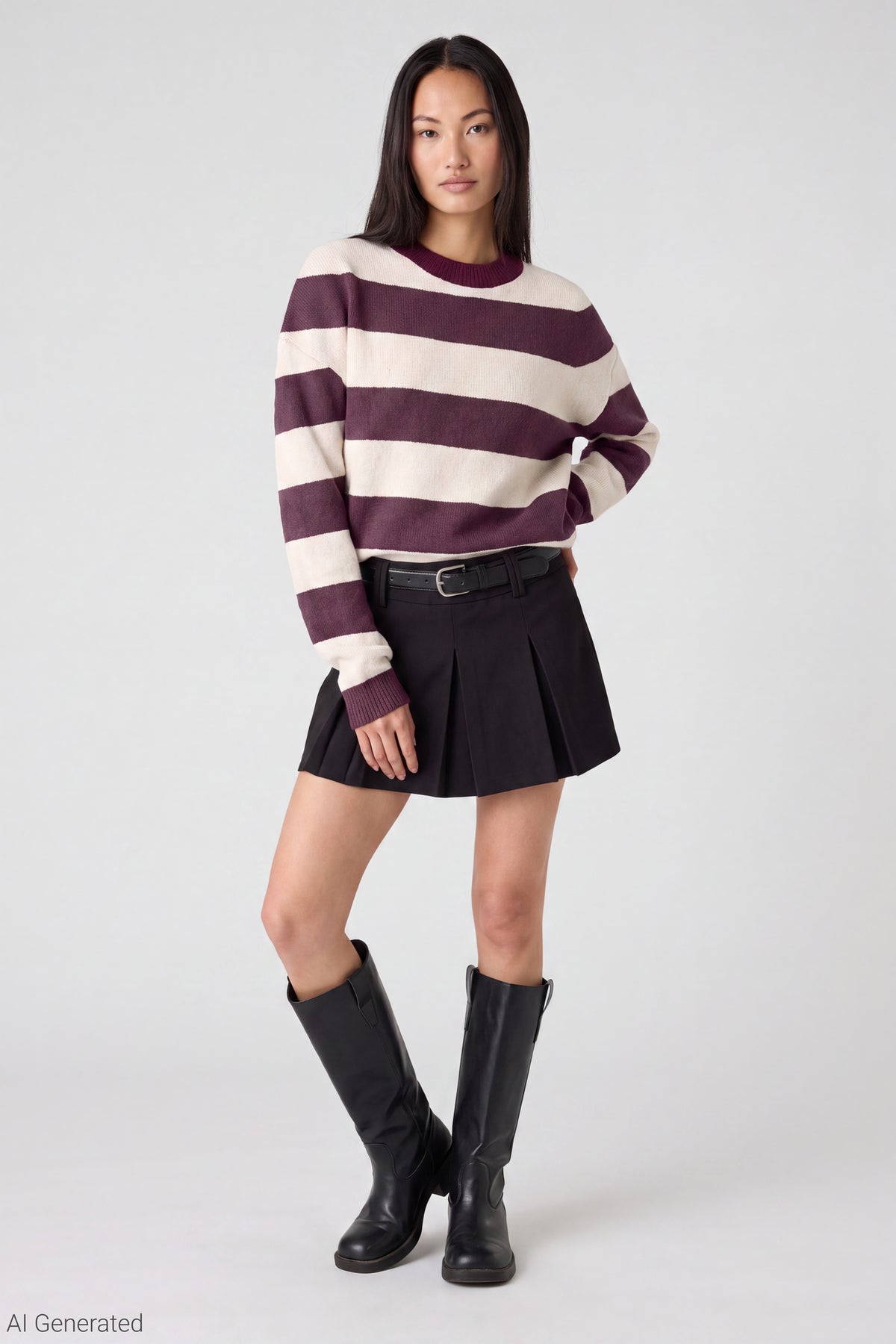 Alt View 2. Striped Sweater - Cherry