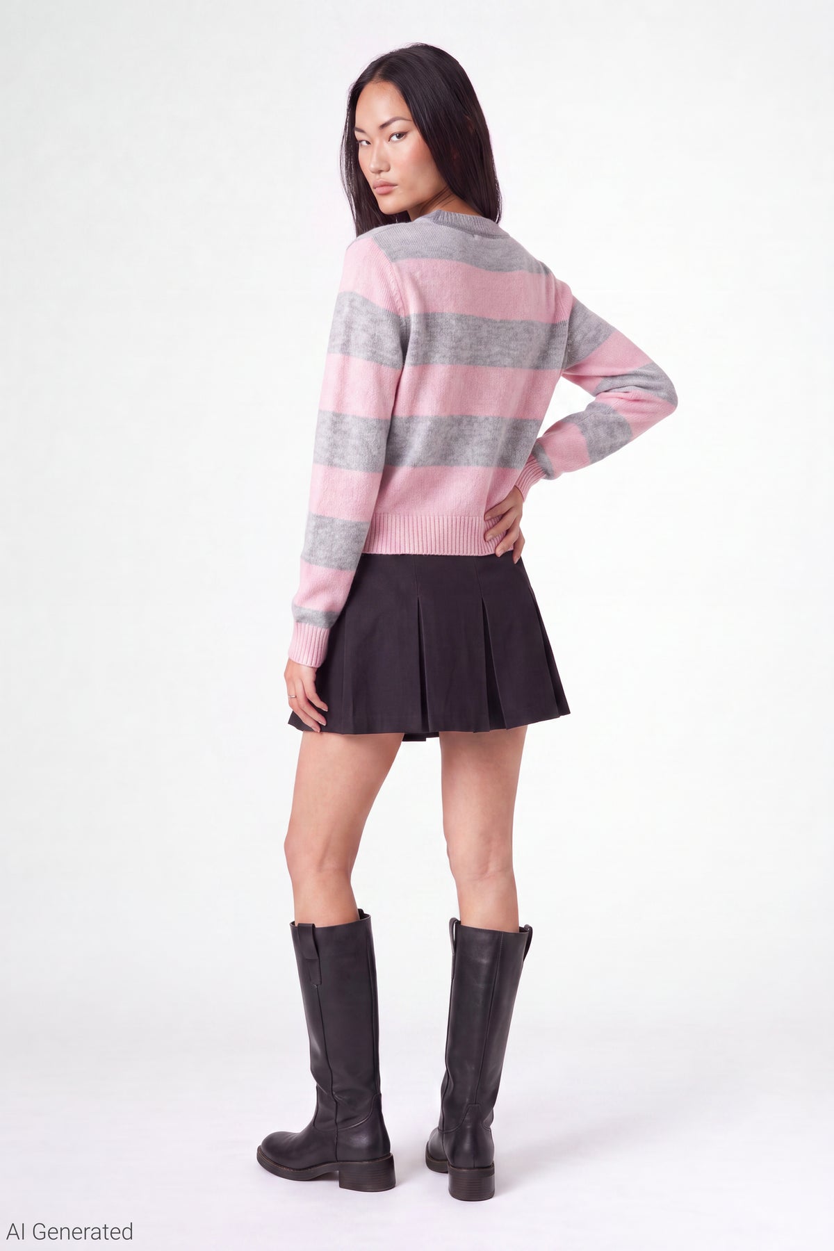 Alt View 3. Striped Sweater - Pink