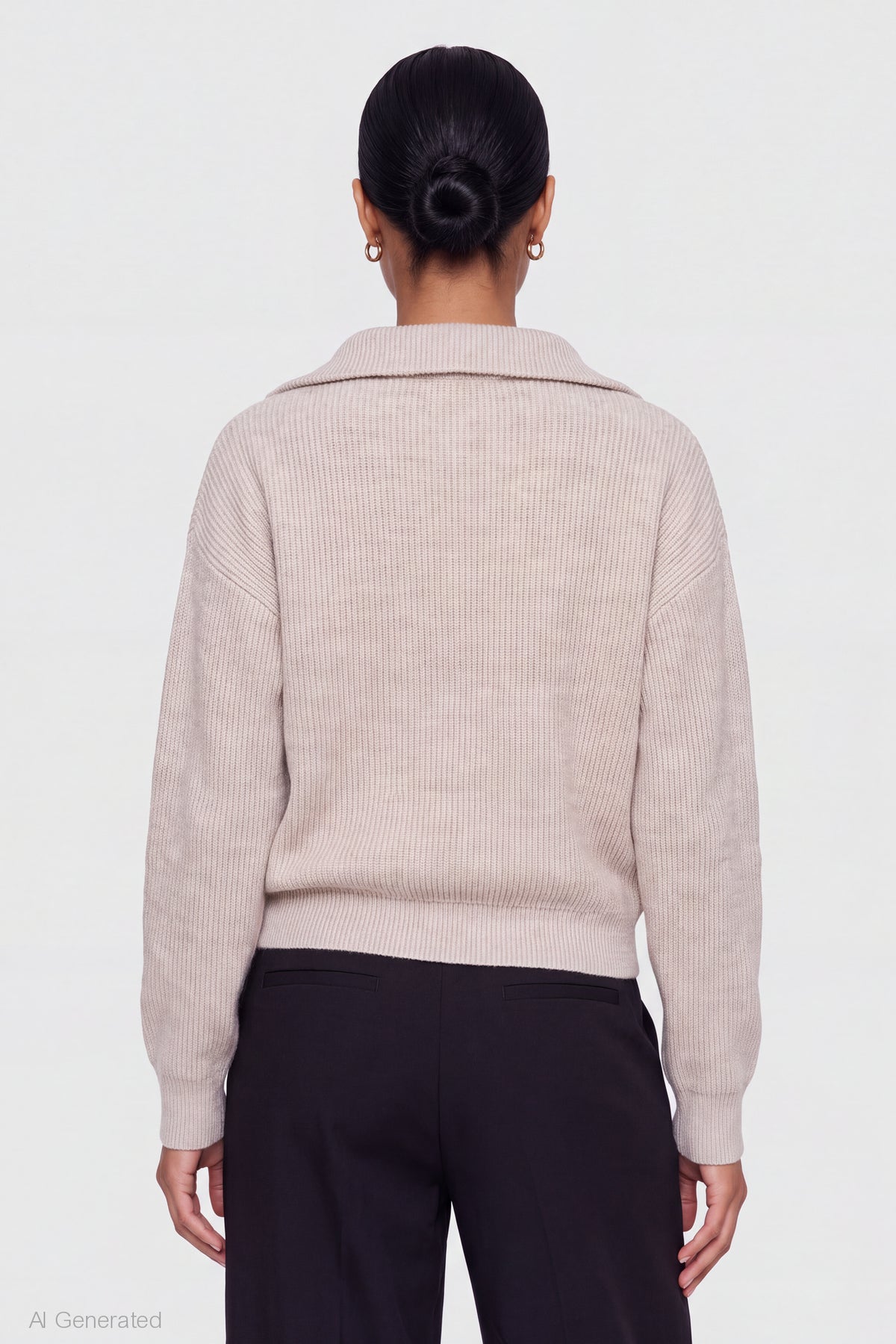 Alt View 2. Ribbed Knit Quarter Zip Sweater - Oatmeal
