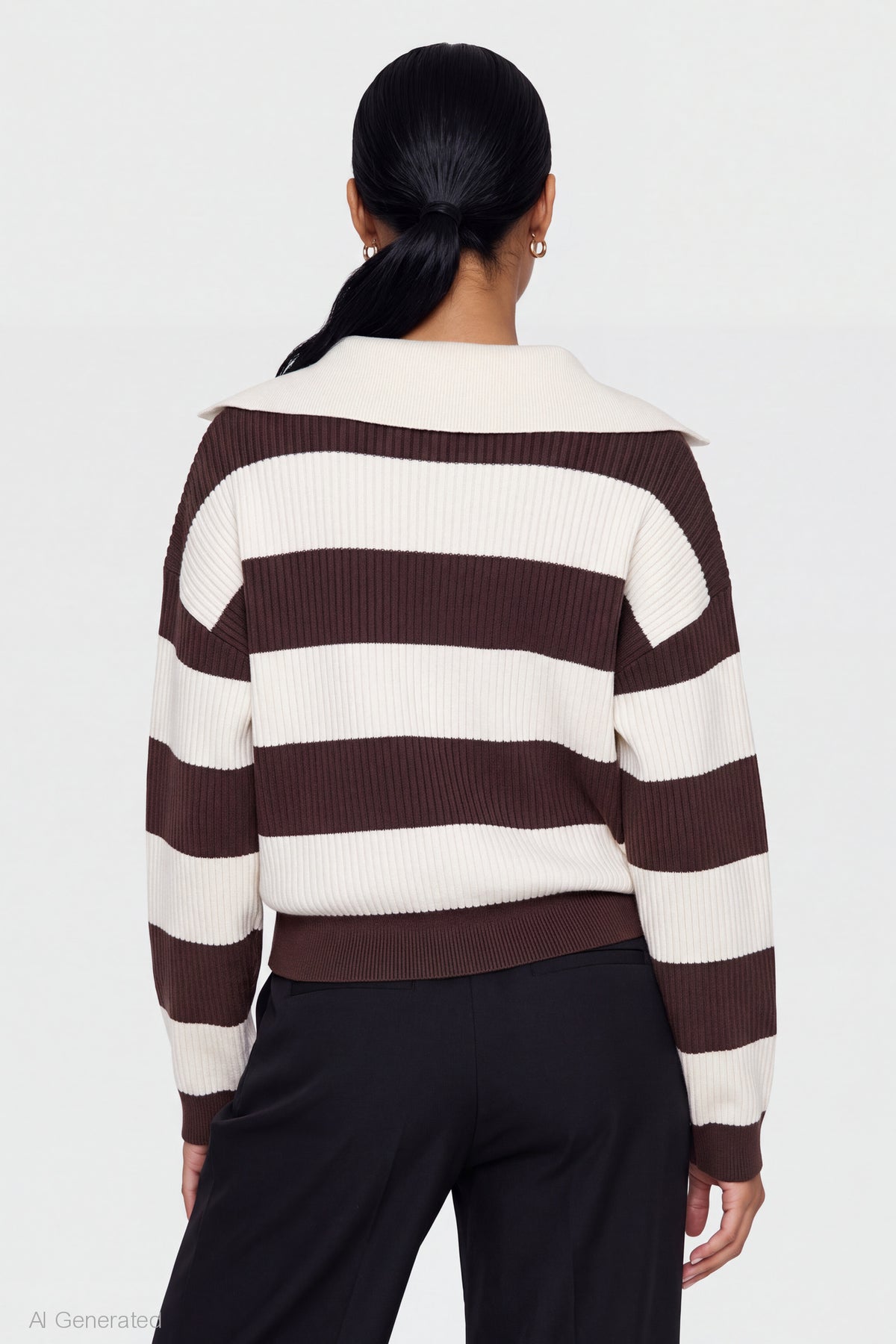 Alt View 2. Ribbed Knit Quarter Zip Sweater - Brown