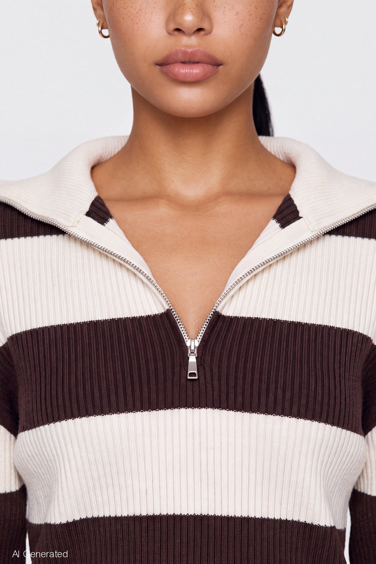 Alt View 4. Ribbed Knit Quarter Zip Sweater - Brown