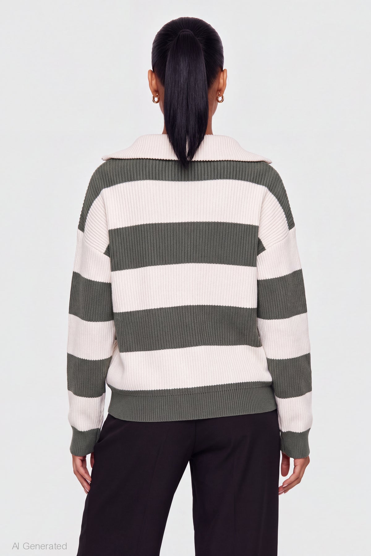 Alt View 2. Ribbed Knit Quarter Zip Sweater - Green