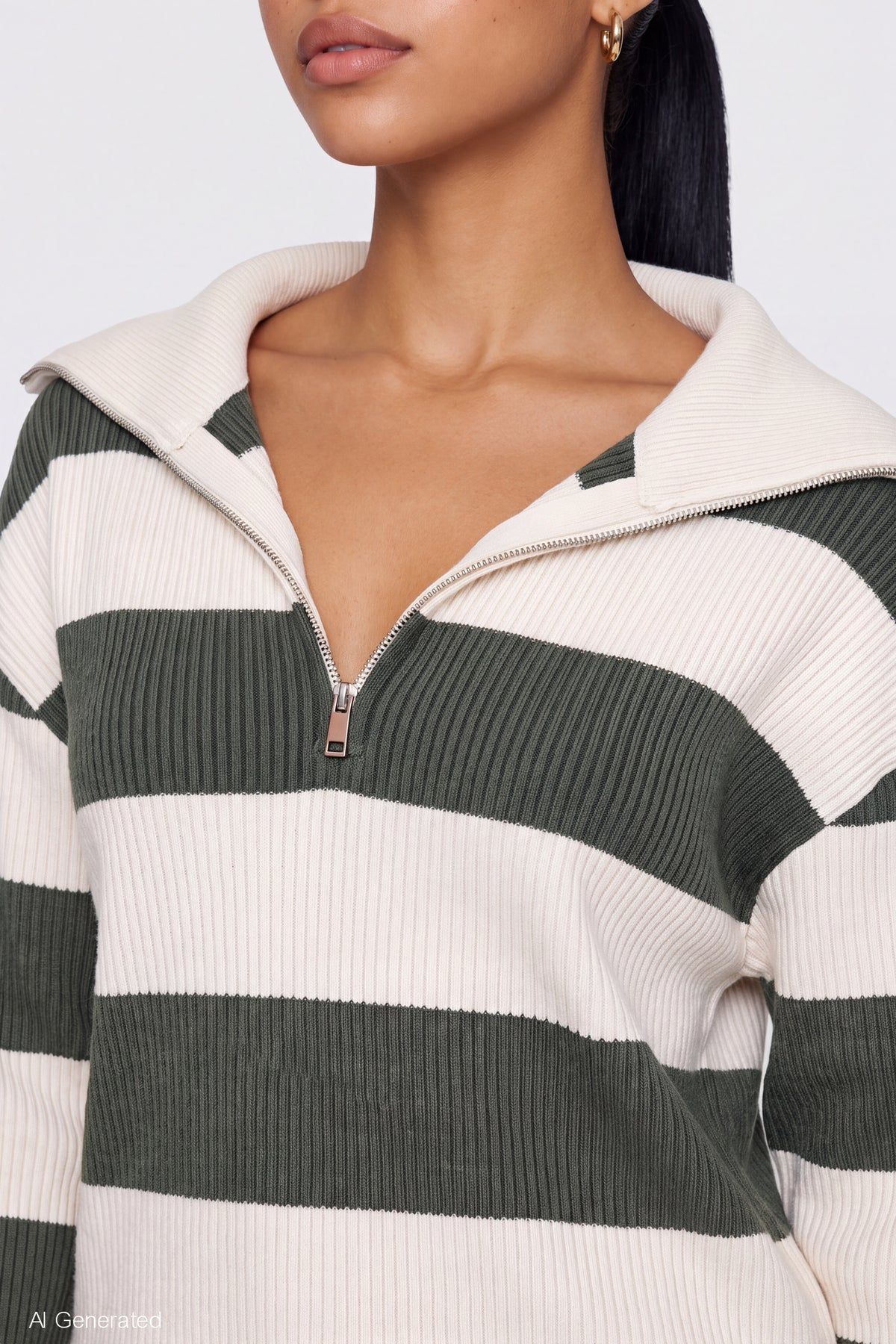 Alt View 4. Ribbed Knit Quarter Zip Sweater - Green