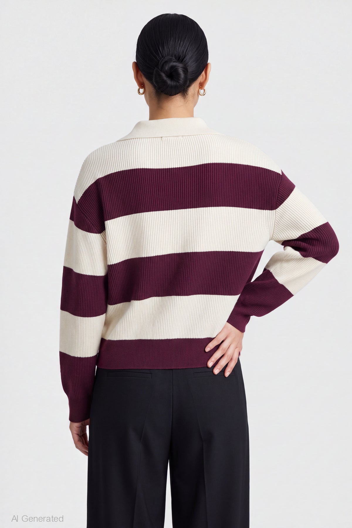 Alt View 2. Ribbed Knit Quarter Zip Sweater - Cherry