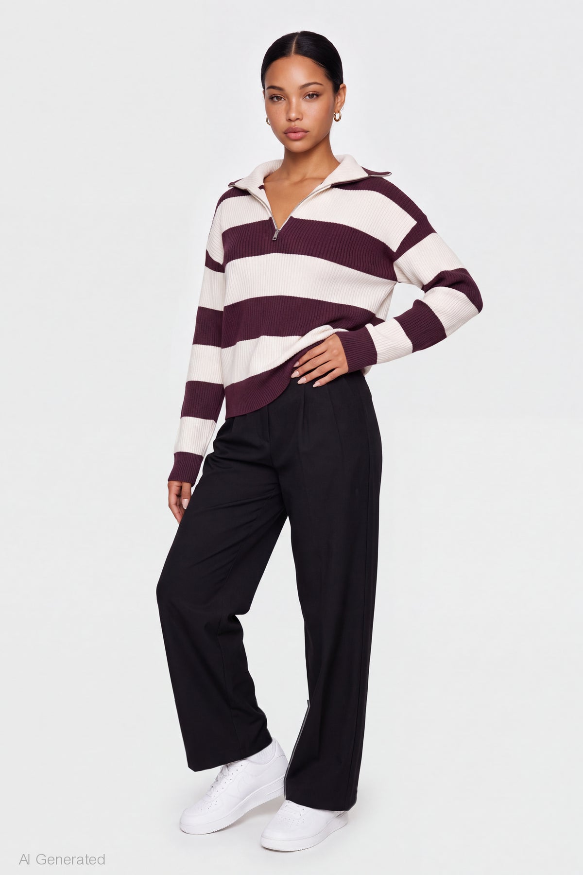 Alt View 3. Ribbed Knit Quarter Zip Sweater - Cherry