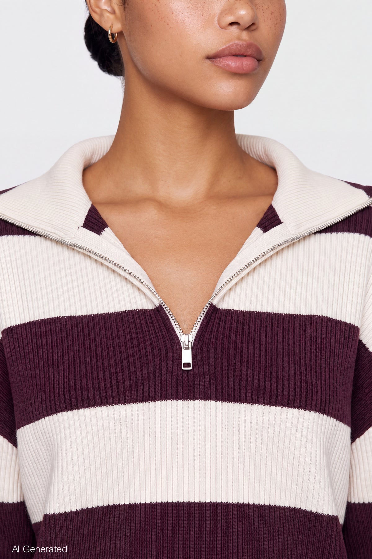 Alt View 4. Ribbed Knit Quarter Zip Sweater - Cherry