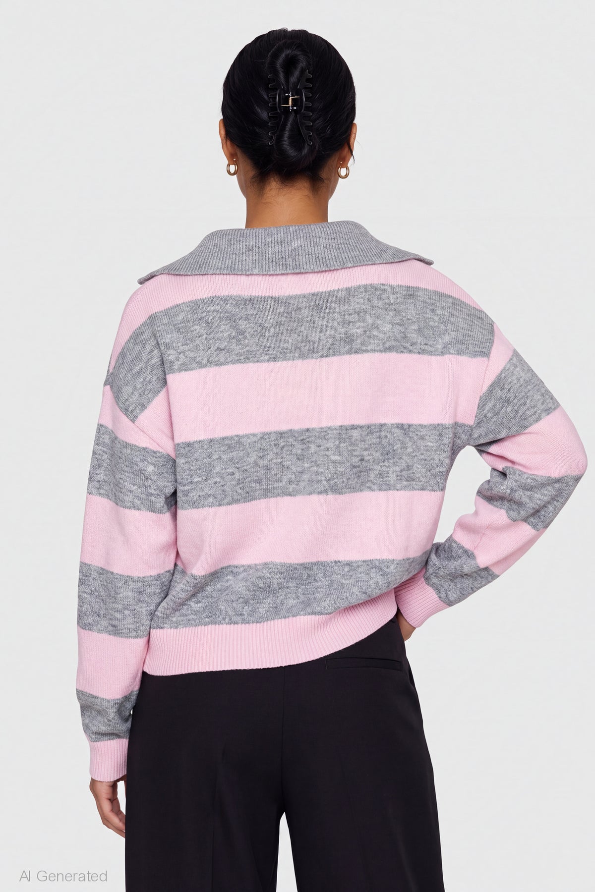 Alt View 2. Ribbed Knit Quarter Zip Sweater - Pink