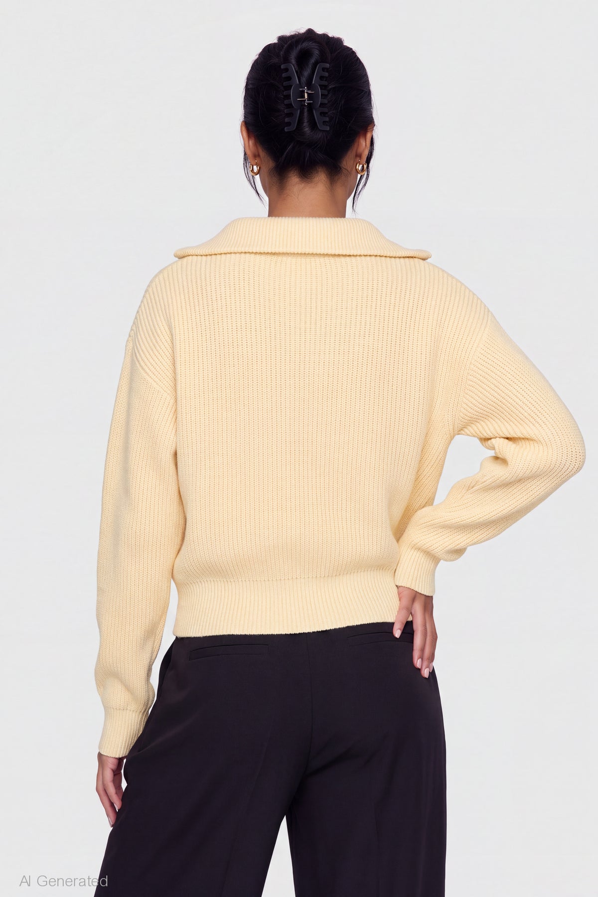 Alt View 2. Ribbed Knit Quarter Zip Sweater - Yellow