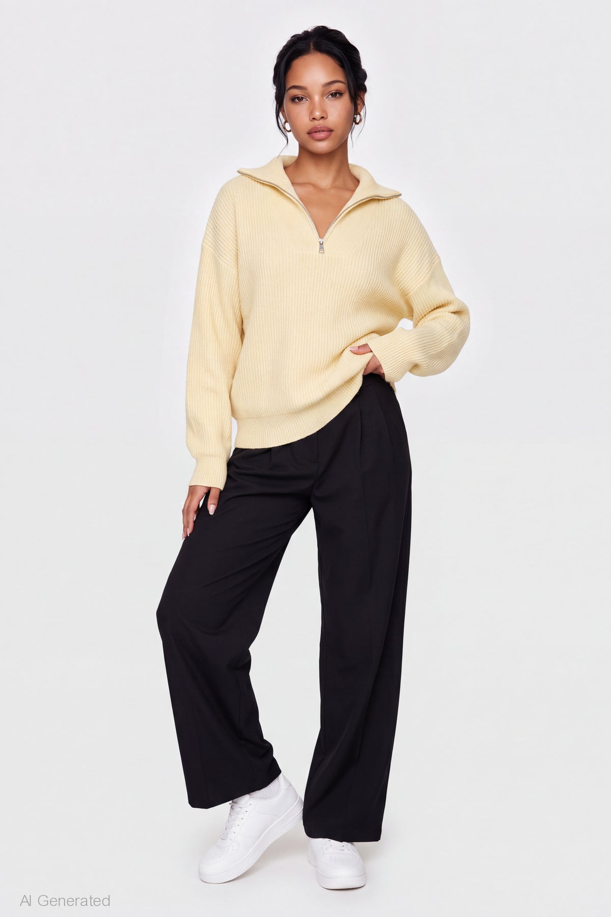 Alt View 3. Ribbed Knit Quarter Zip Sweater - Yellow