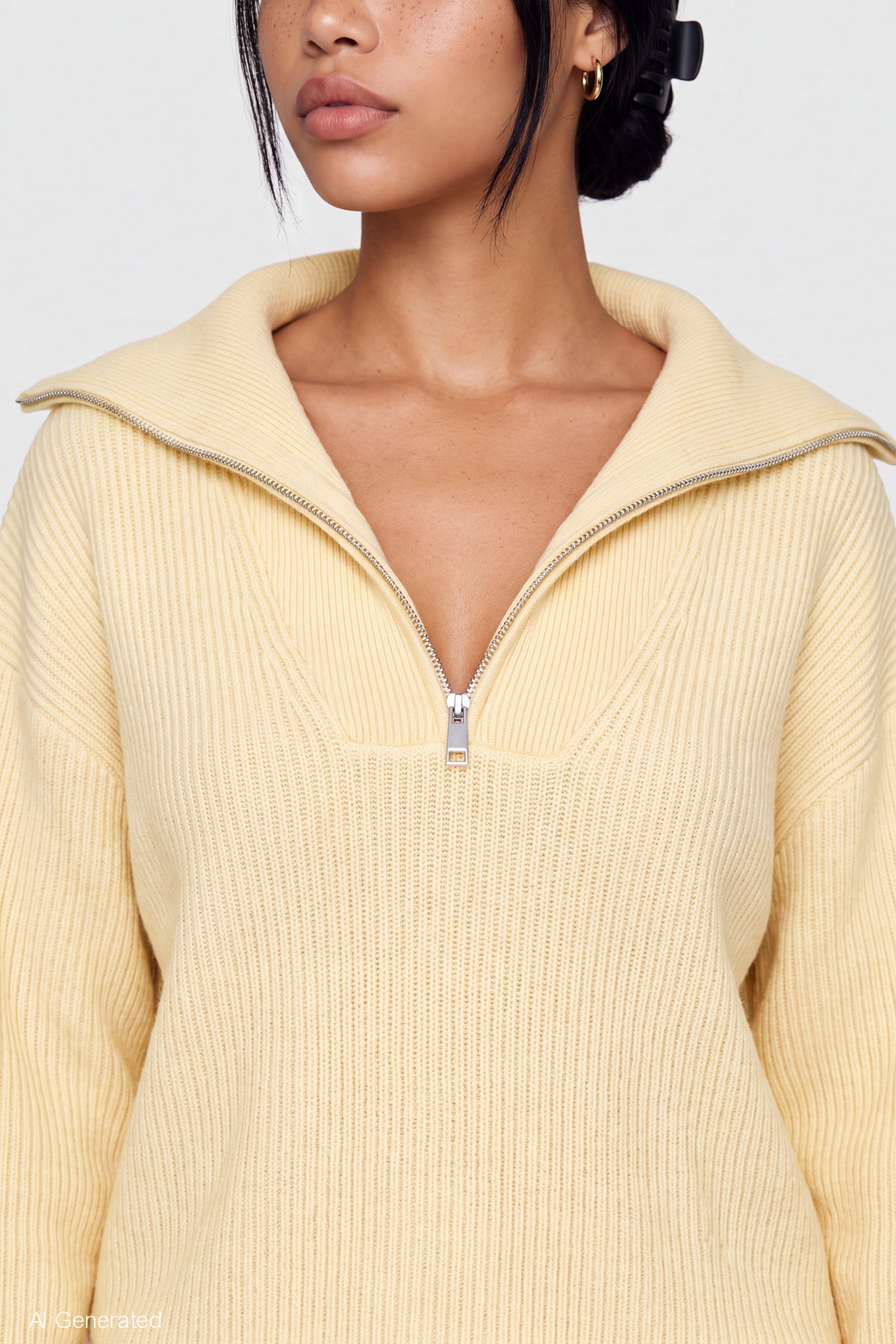 Alt View 4. Ribbed Knit Quarter Zip Sweater - Yellow