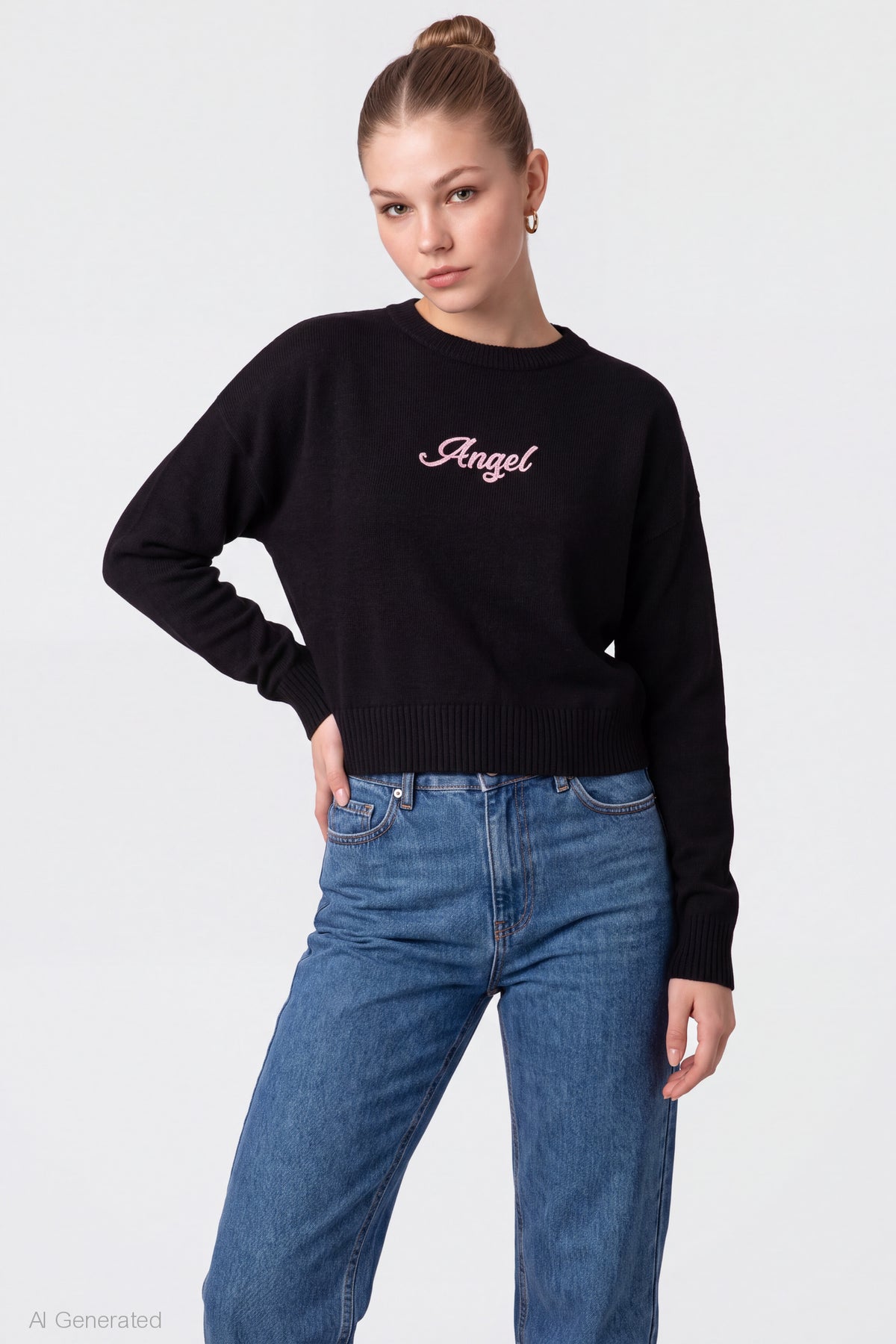 Alt View 2. Graphic Sweater - Black