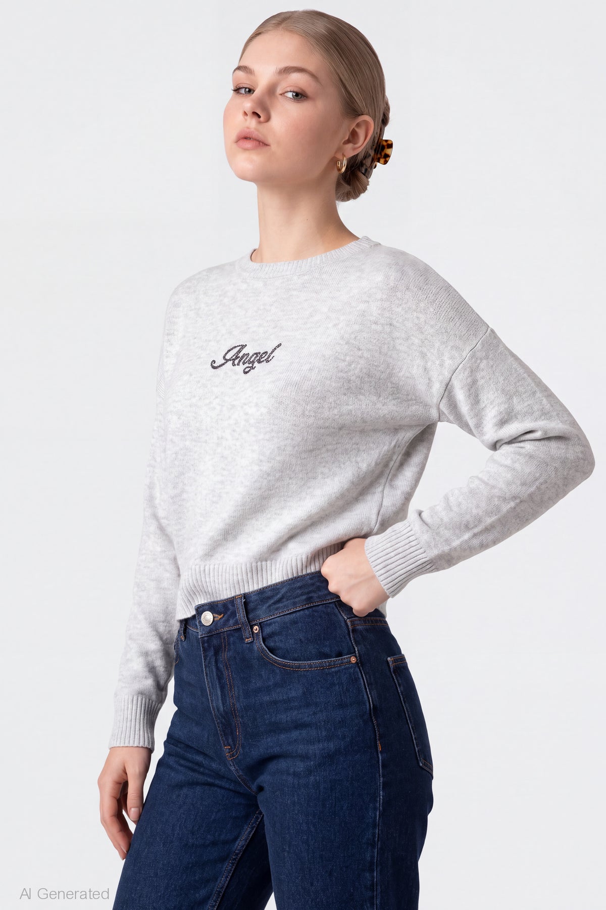 Alt View 2. Graphic Sweater - Light Grey