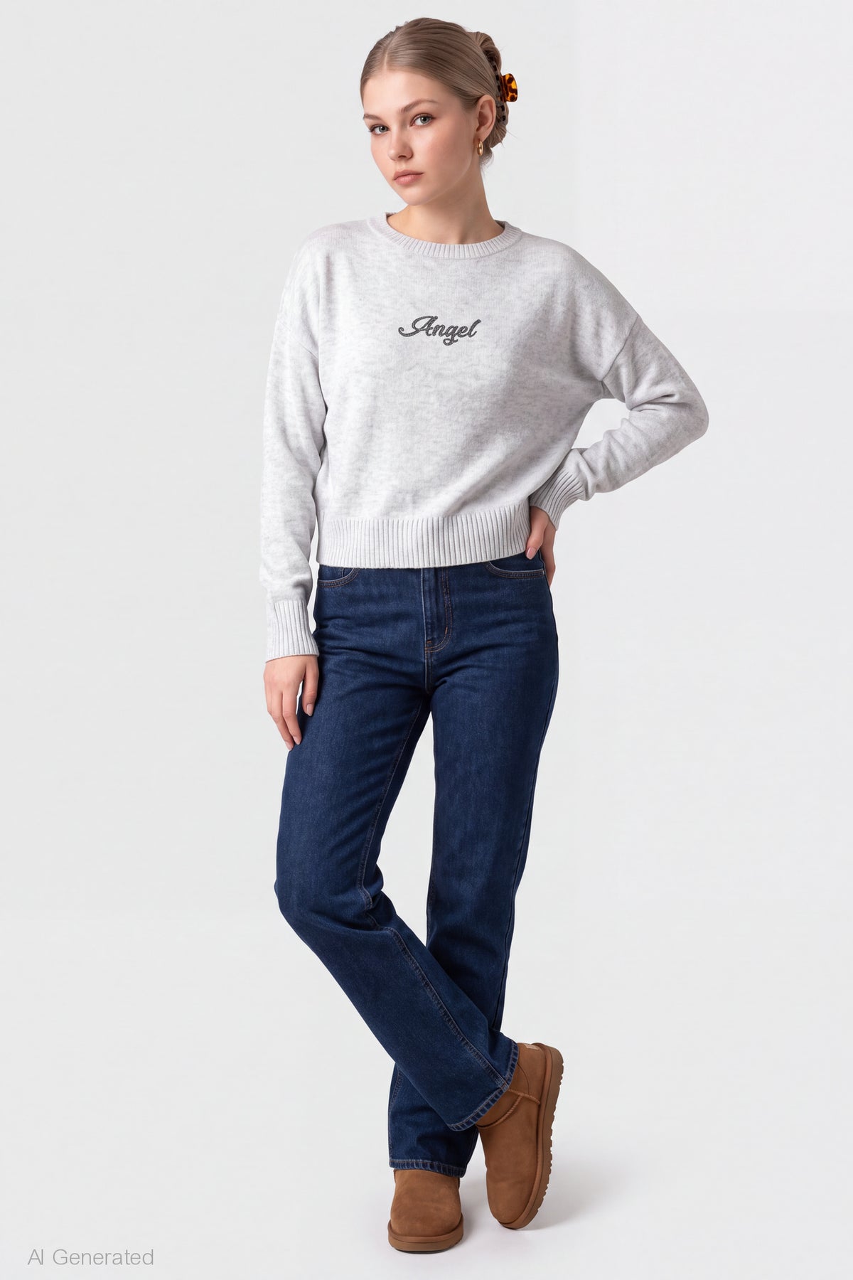 Alt View 3. Graphic Sweater - Light Grey