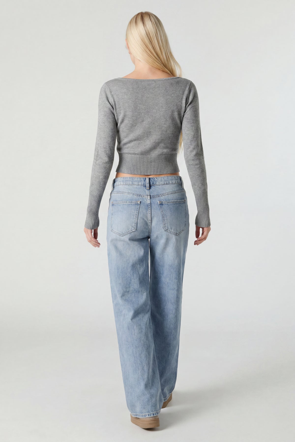 Alt View 2. Boat Neck Long Sleeve Sweater - Heather Grey