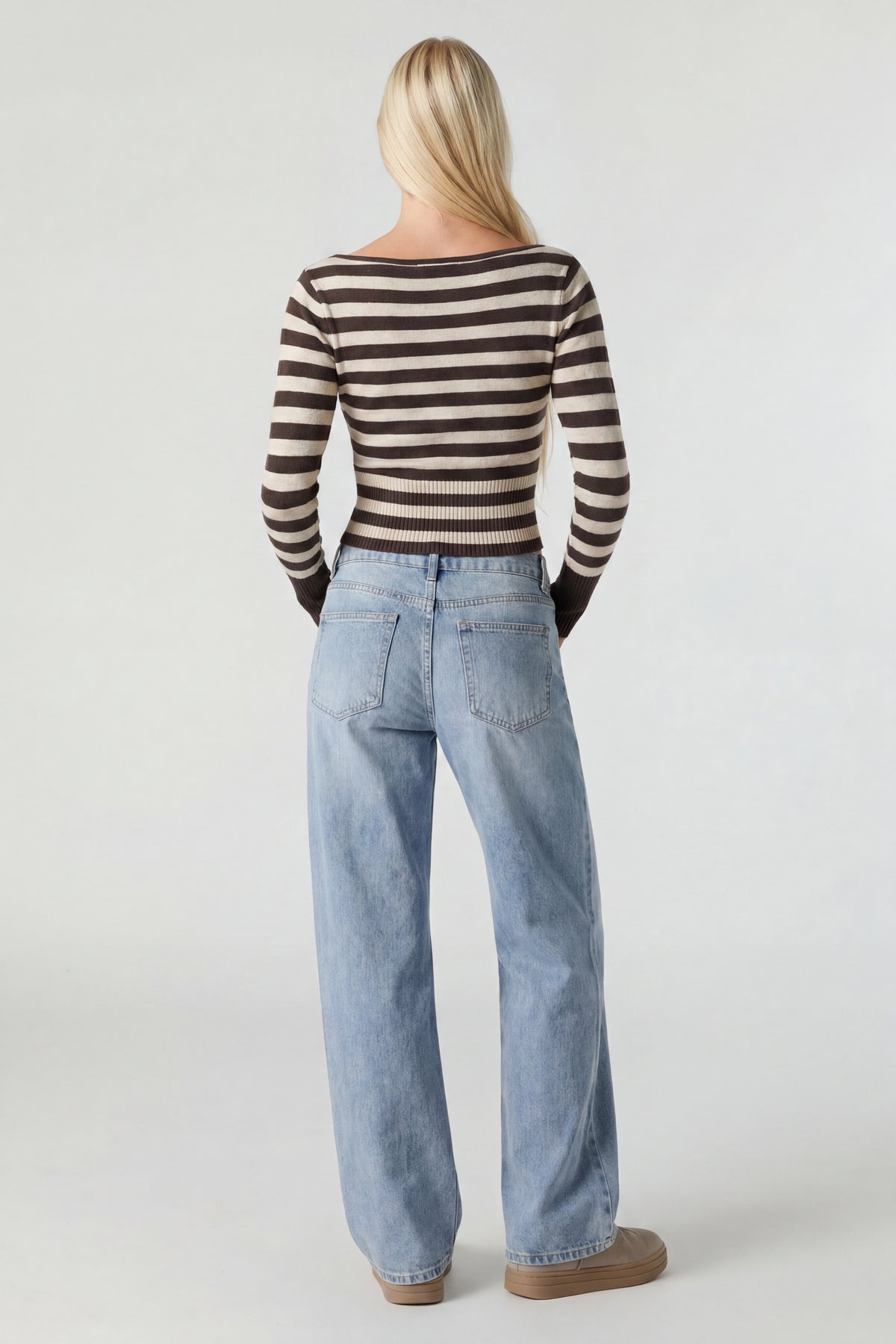 Alt View 2. Boat Neck Long Sleeve Sweater - Brown