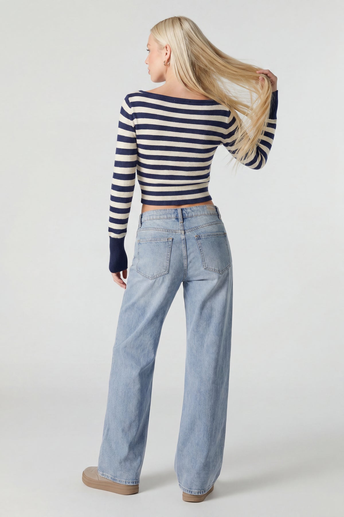 Alt View 2. Boat Neck Long Sleeve Sweater - Navy