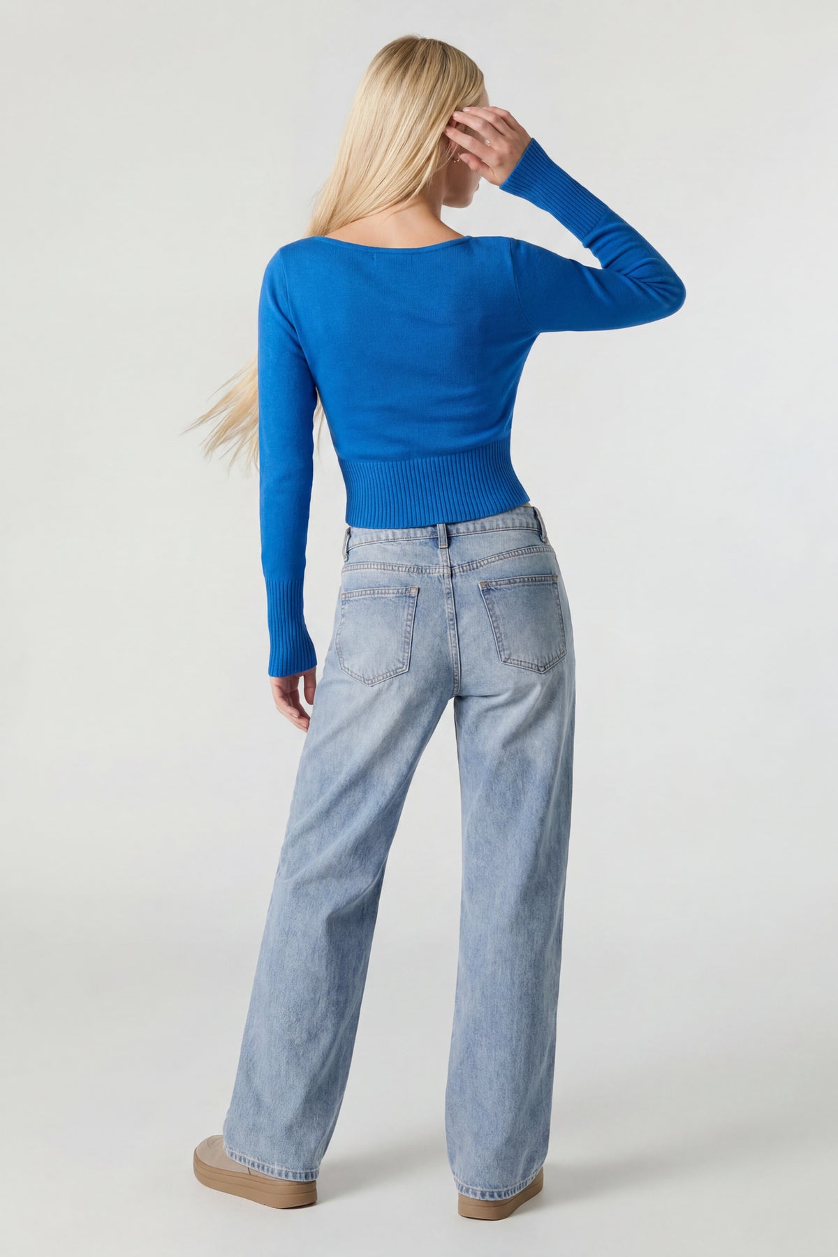 Alt View 2. Boat Neck Long Sleeve Sweater - Royal Blue