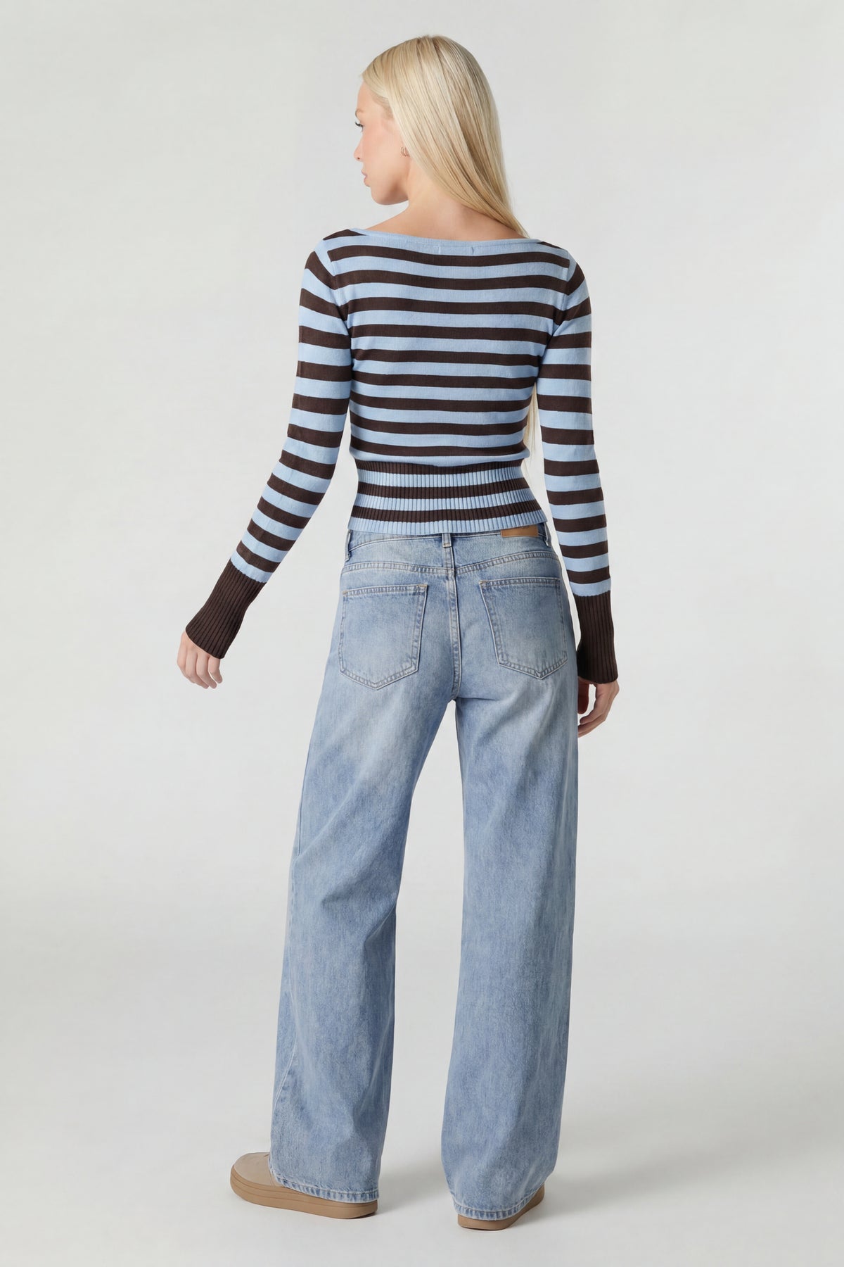 Alt View 2. Boat Neck Long Sleeve Sweater - Light Blue