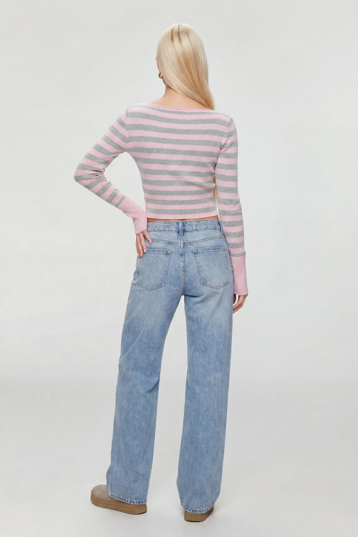 Alt View 2. Boat Neck Long Sleeve Sweater - Pink