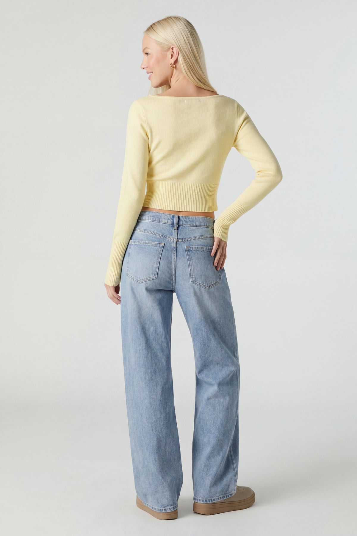 Alt View 2. Boat Neck Long Sleeve Sweater - Yellow