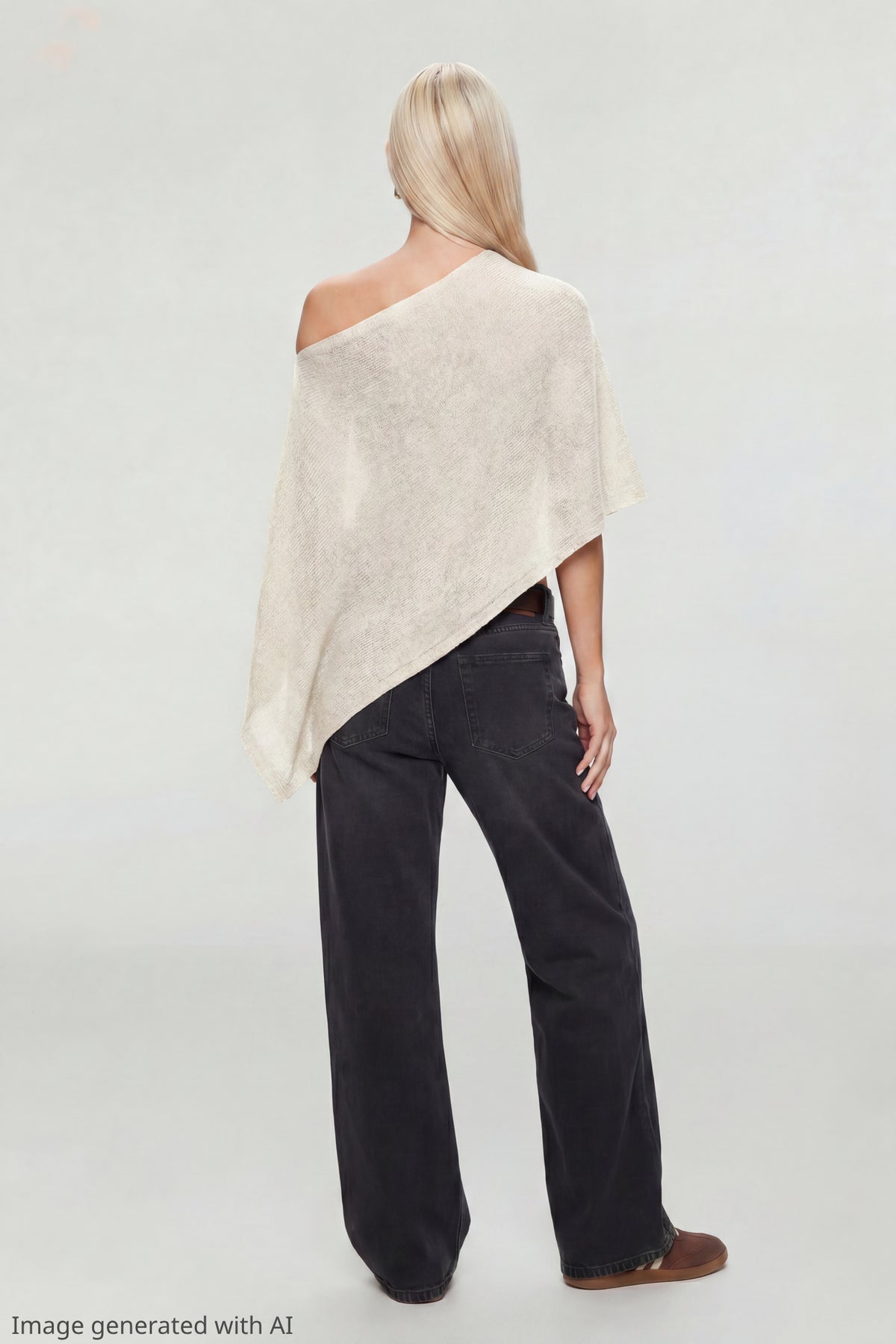 Alt View 3. Knit Off Shoulder Poncho - White