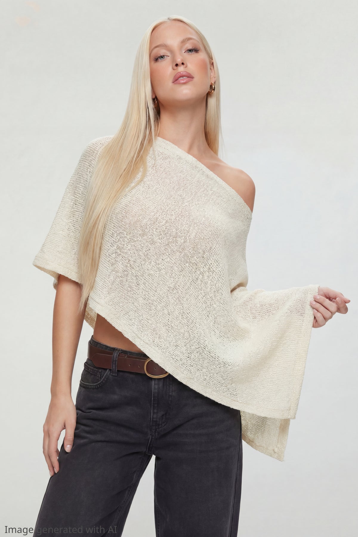 Knit Off Shoulder Poncho - White
