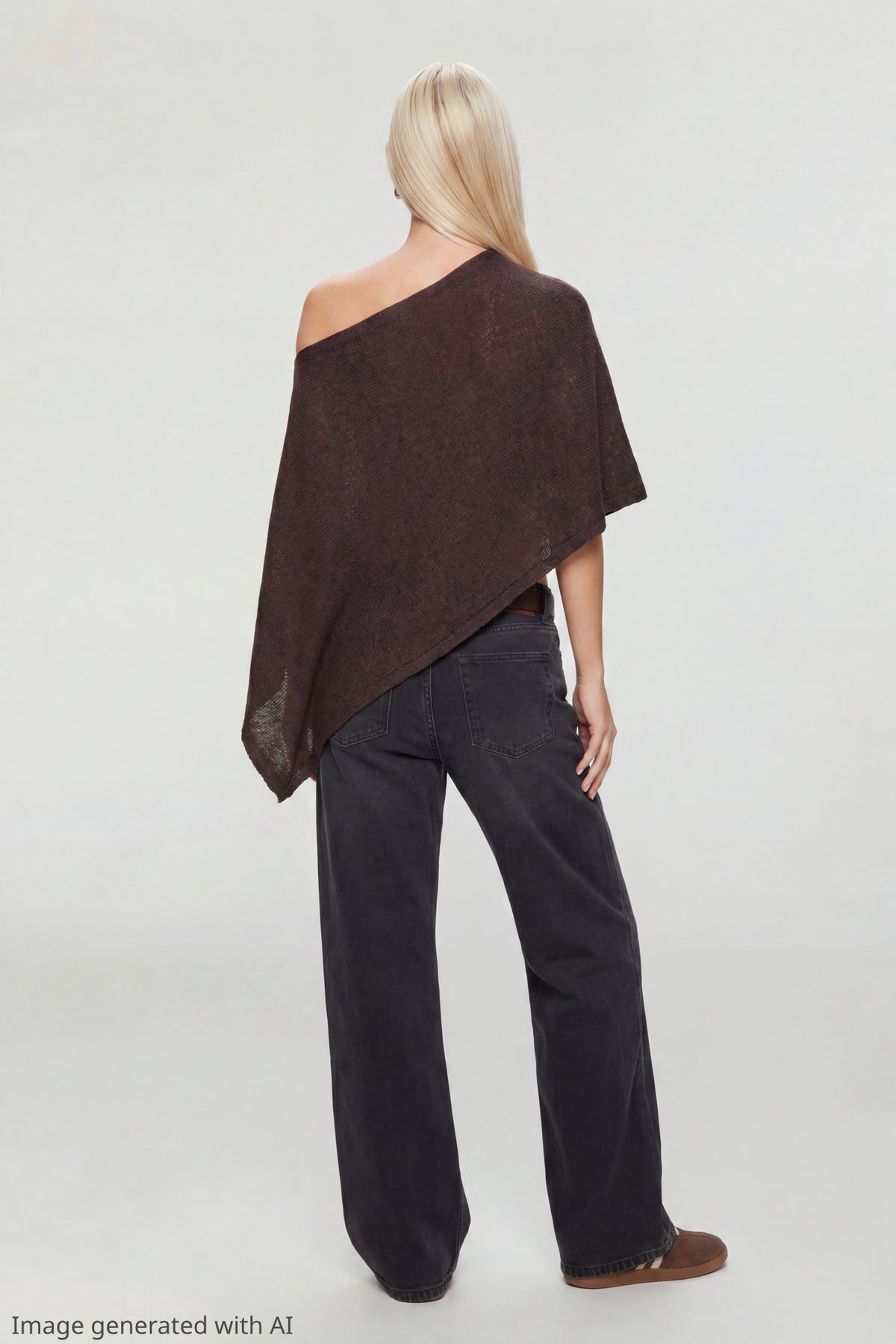 Alt View 3. Knit Off Shoulder Poncho - Brown