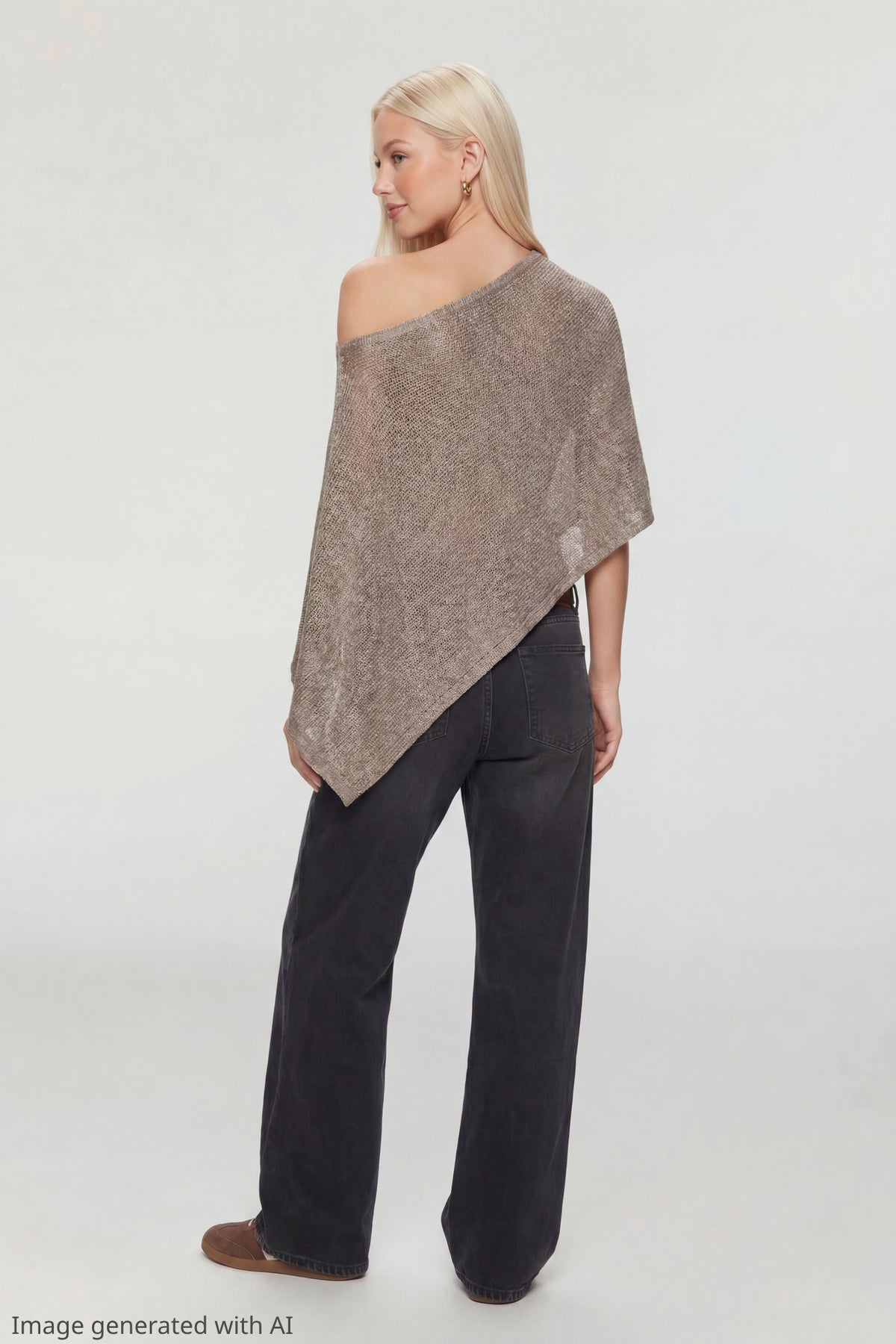 Alt View 3. Knit Off Shoulder Poncho - Taupe