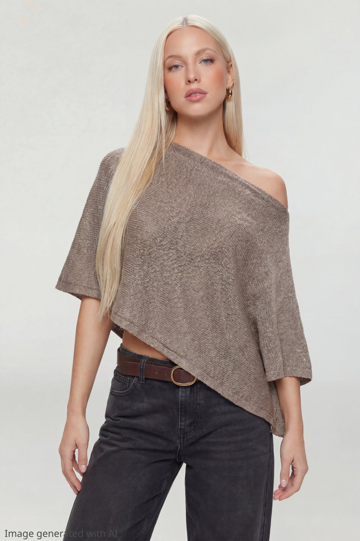 Knit Off Shoulder Poncho - Taupe