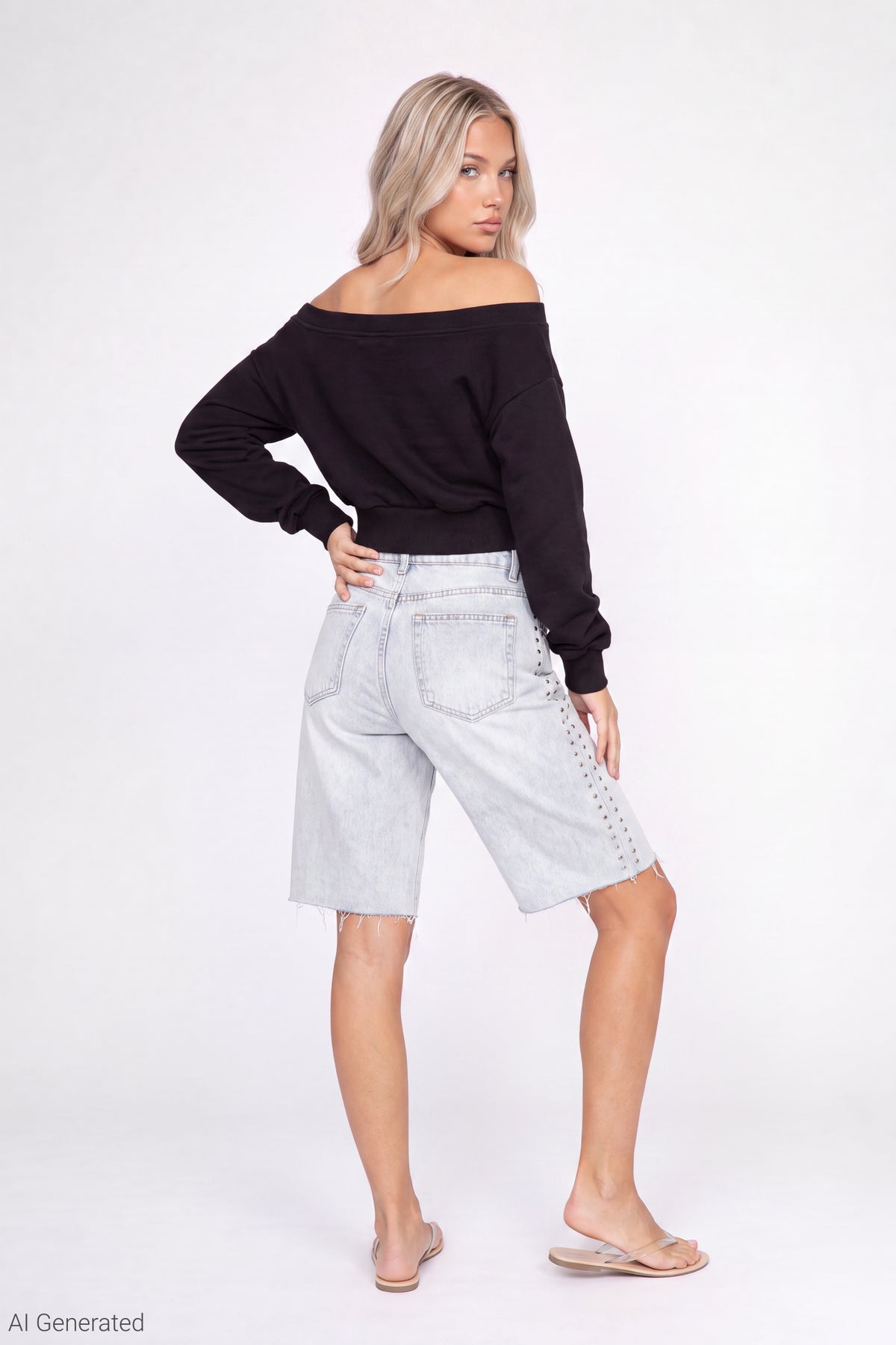 Alt View 3. Fleece Off Shoulder Graphic Sweatshirt - Black