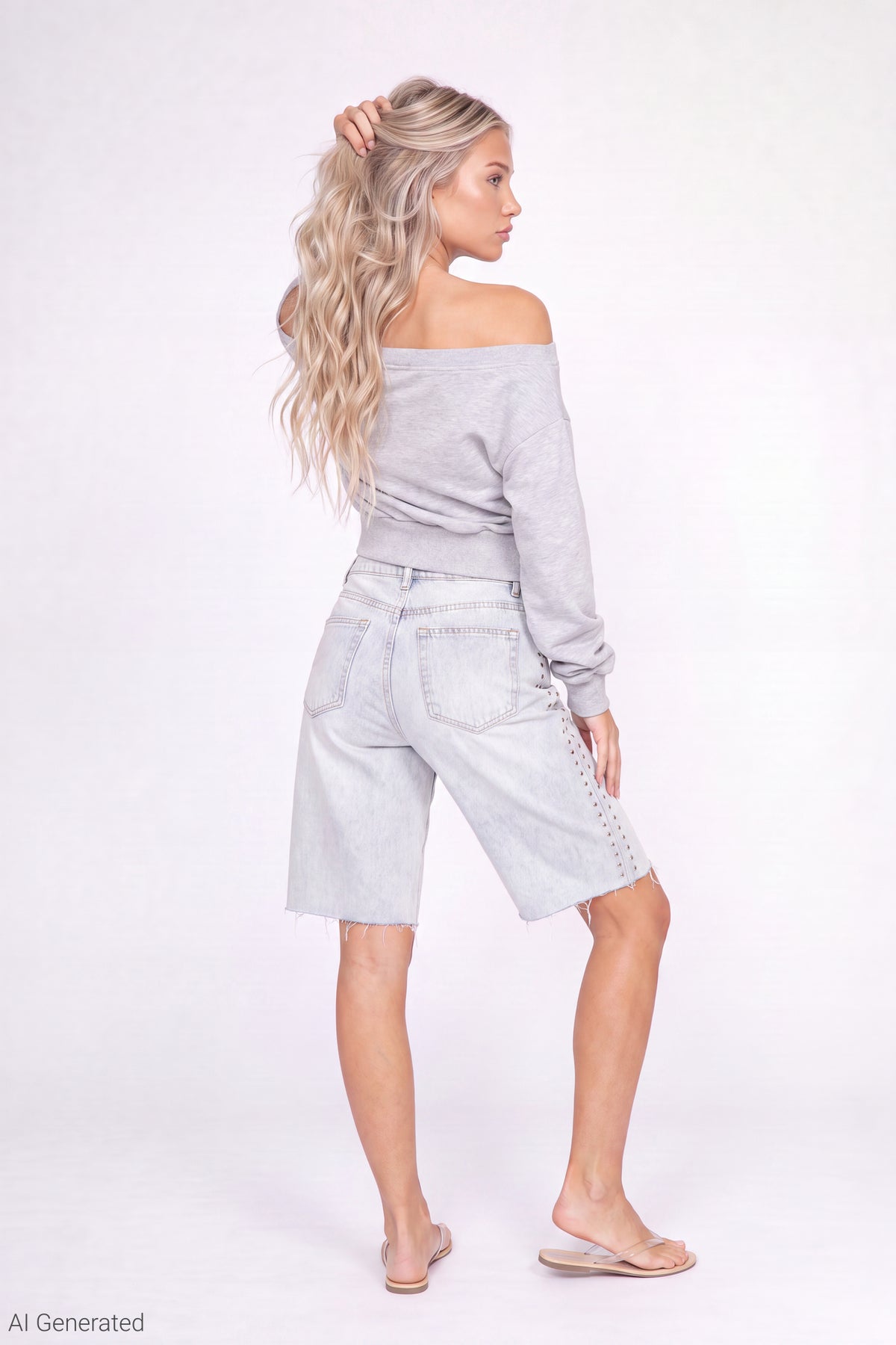 Alt View 3. Fleece Off Shoulder Graphic Sweatshirt - Light Grey
